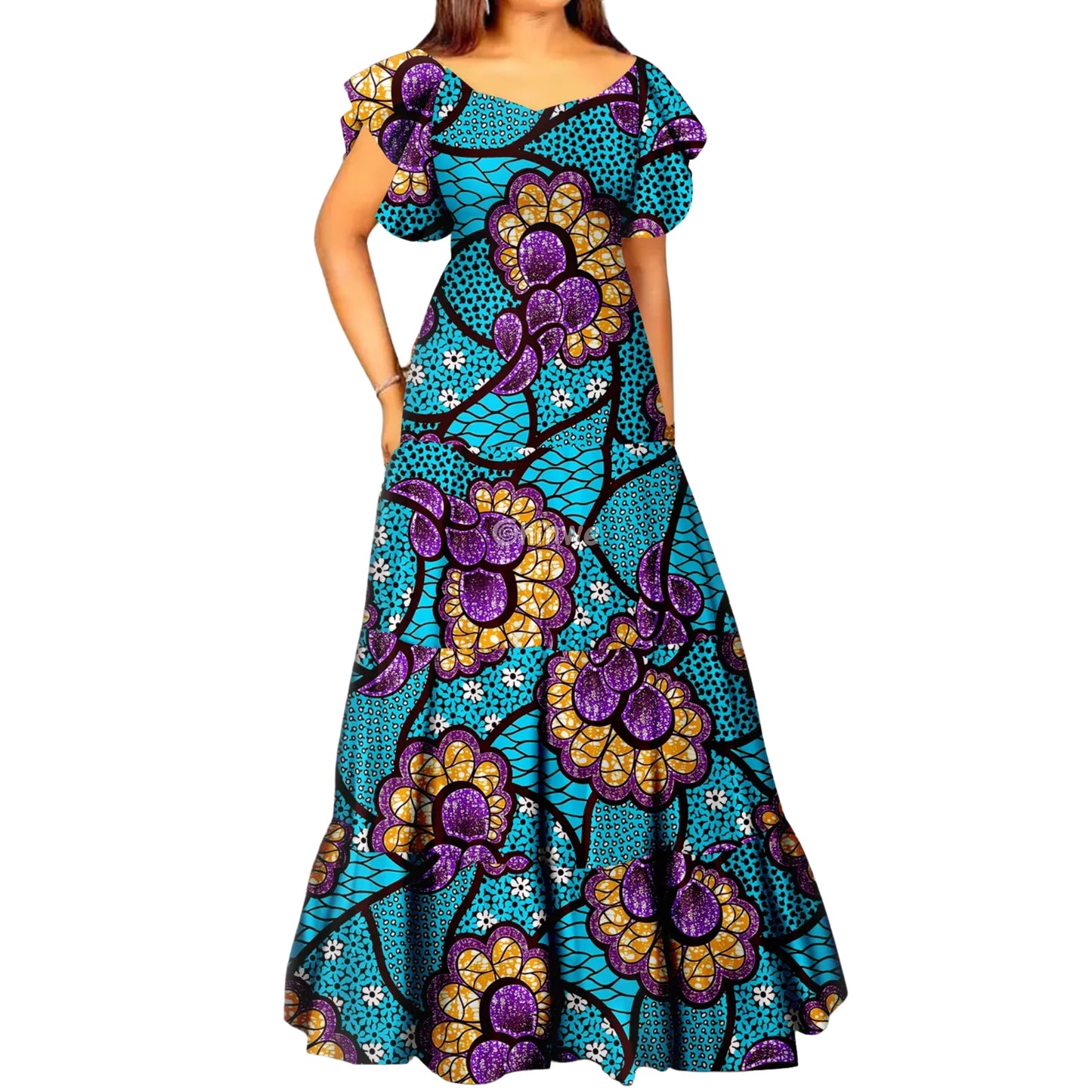 Palm Season High Waist Maxi Dress with Short Sleeves - Women’s Clothing