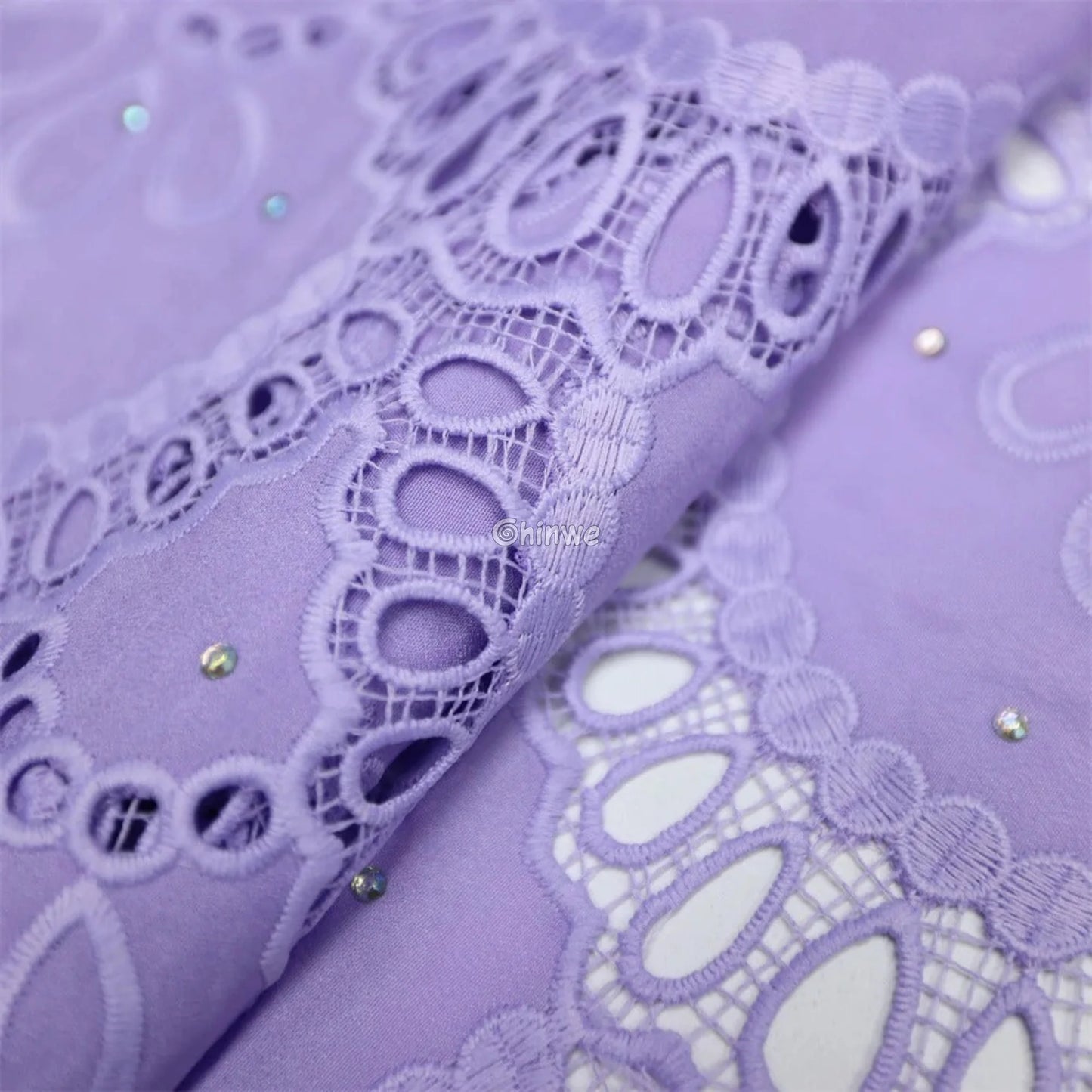 Embroidered Eyelet Lace Fabric with Scalloped Petal Motif and Sparkle Embellishments Lace