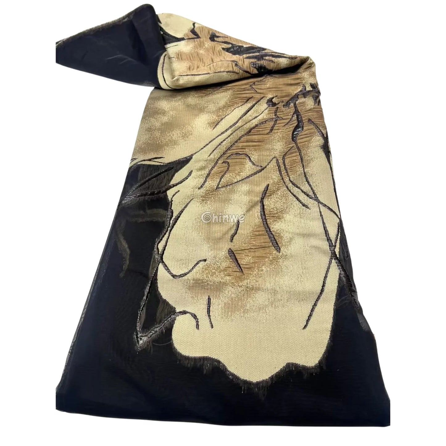Embroidered Jacquard Mesh Fabric with Oversized Abstract Floral Motif and Dual-Tone Sheen Finish Champagne Bronze / 5