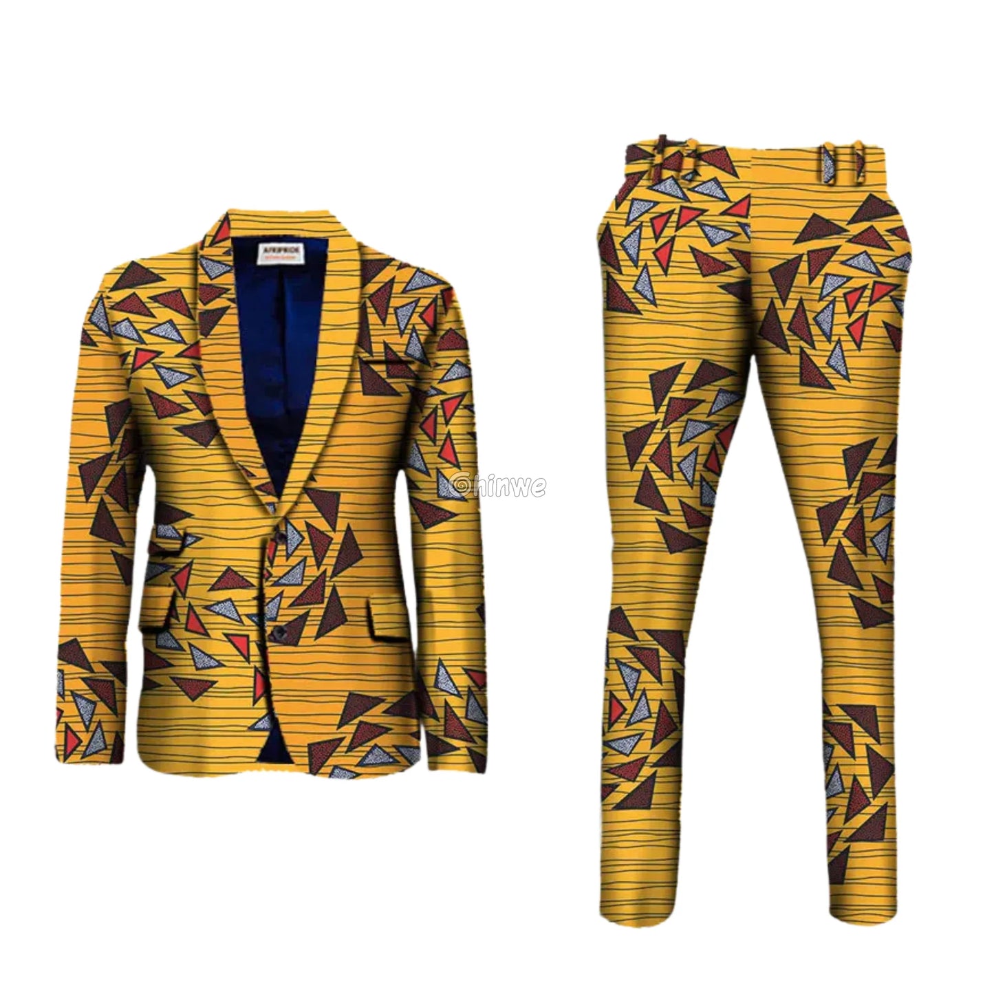 Two Piece Slim Fit African Wax Suit Custom Tailored Blazer & Trousers Set Golden Palm Wax Suit / Customized Men’s