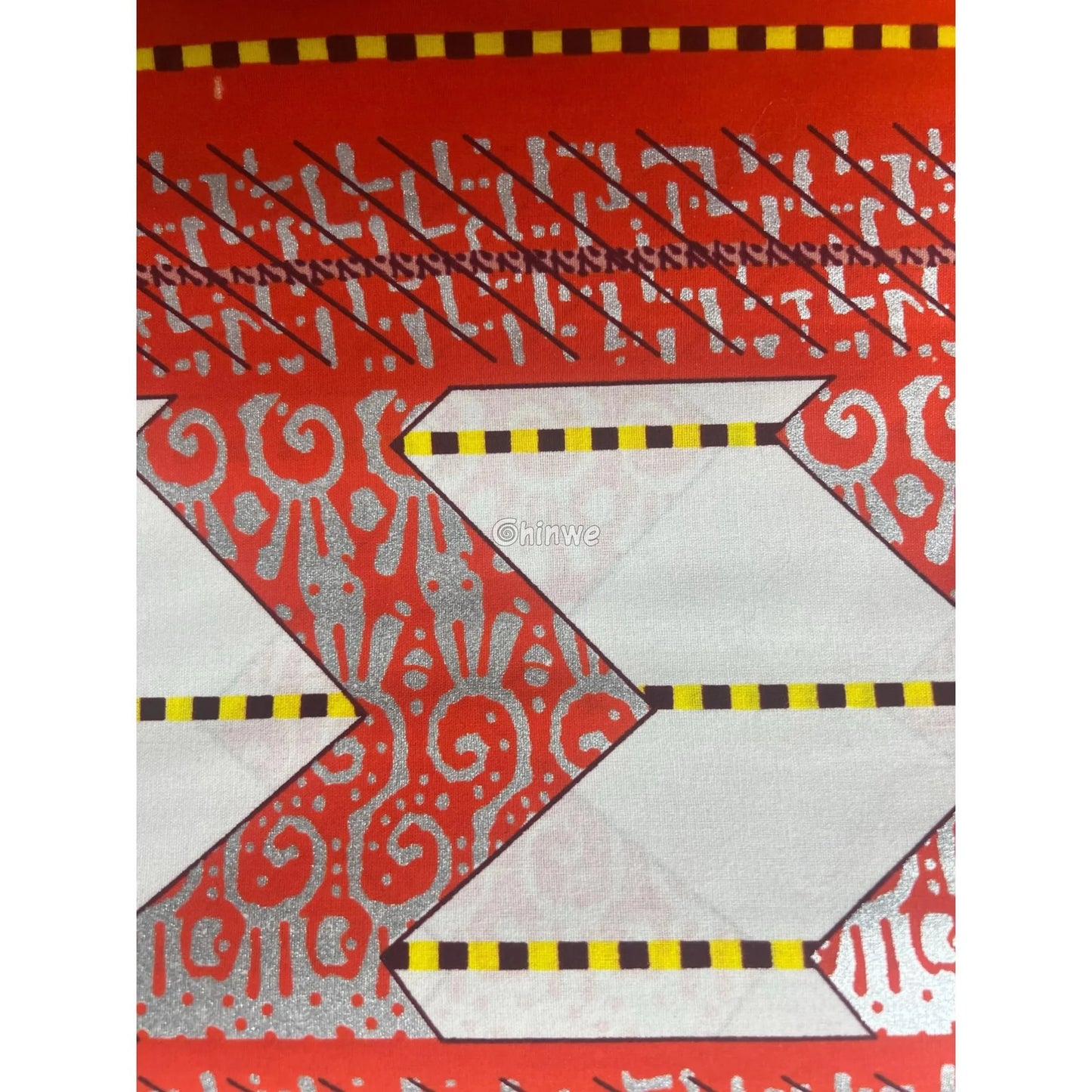 Red White & Gold Kente Brocade with Geometric Motifs Arrow Panels & Metallic Detailing Royal Cipher Kente / 6yards