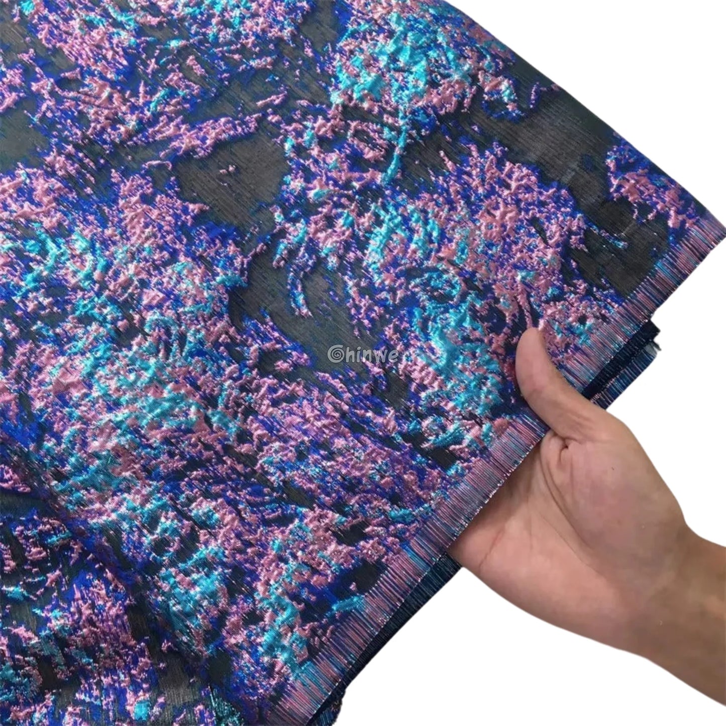 Holographic Crinkle Foil Brocade Fabric – 3D Metallic Texture with Multicolor Reflective Shine