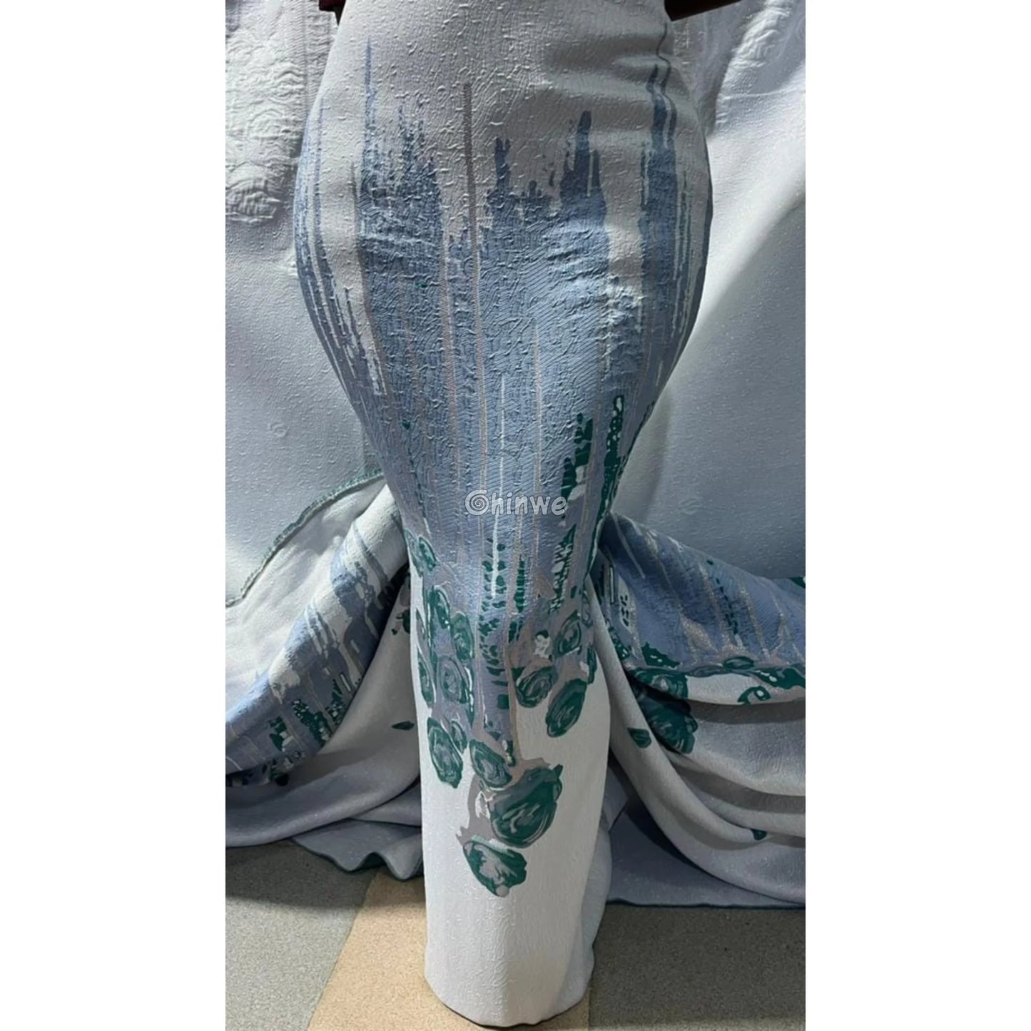 3D Rose Drip Embroidered Brocade Fabric – Floral Metallic Jacquard with Textured Sheen