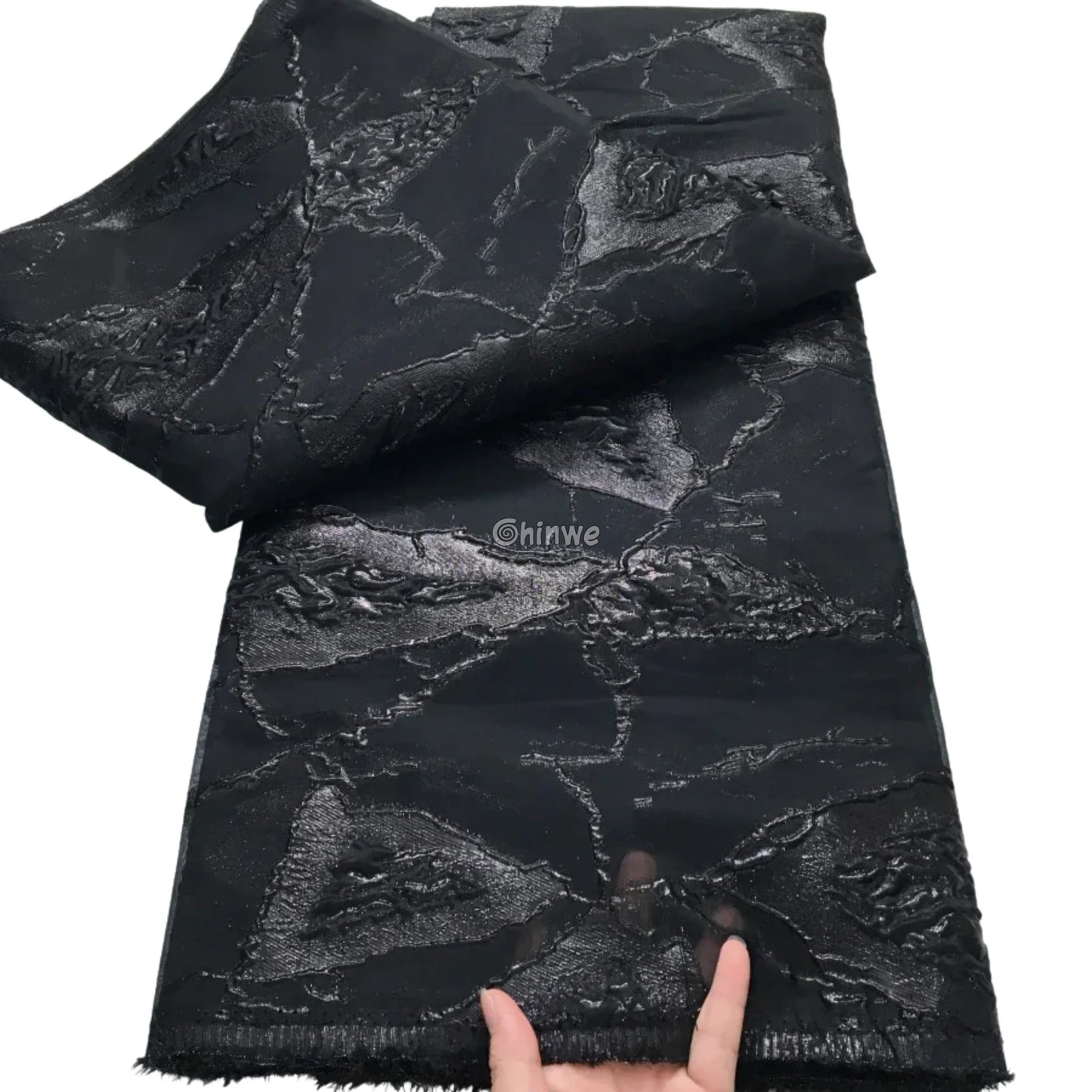 Jacquard Brocade Lace with Abstract Shard Motif and Lustrous Metallic Sheen for Couture Crafts Obsidian Sheen Shard / 5
