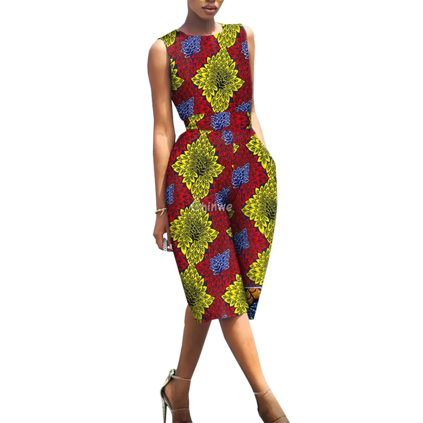 Relaxed Fit Sleeveless Wax Ankara Jumpsuit Twilight Series Red & Yellow Diamond Mosaic / Customized Women’s Clothing
