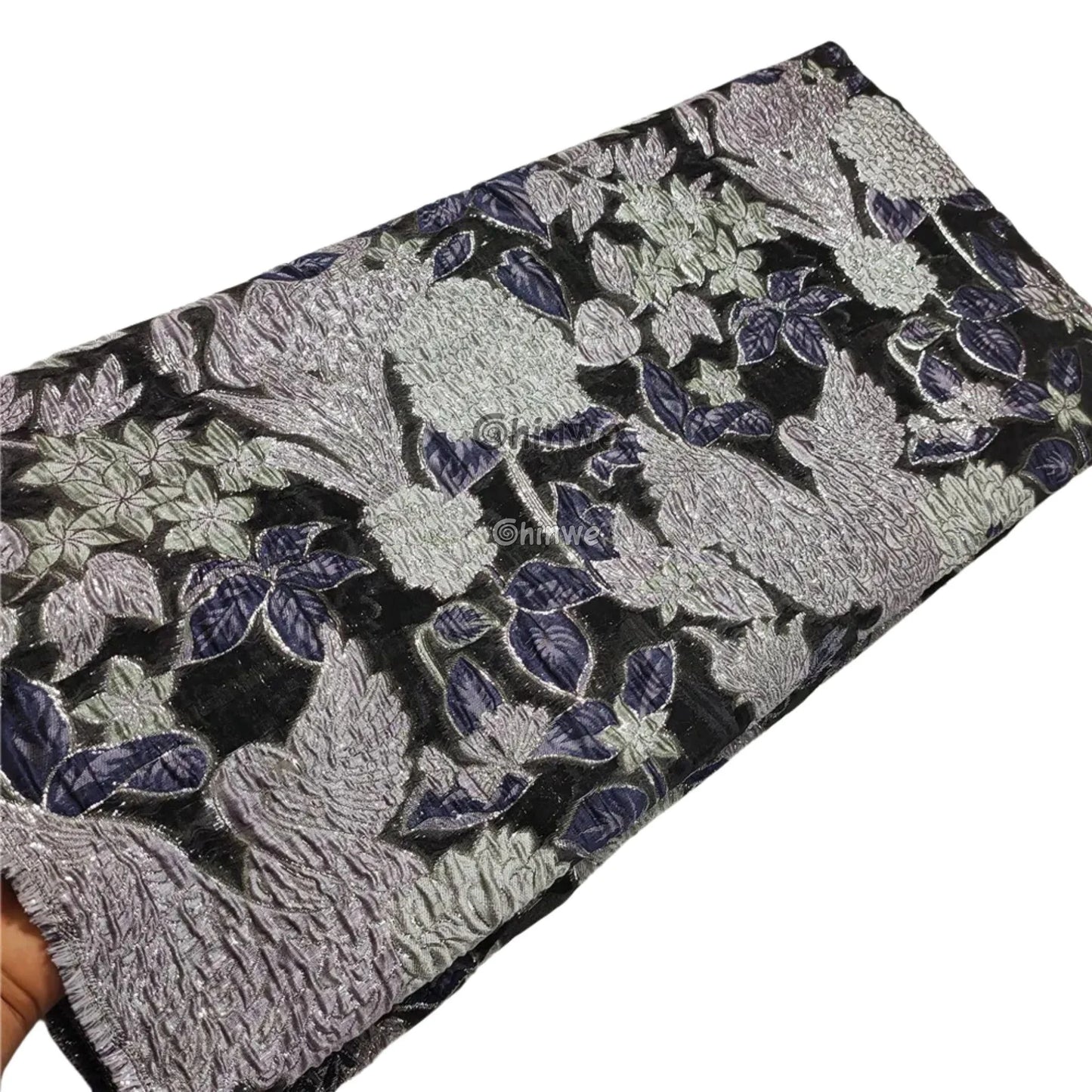 Jacquard Brocade Embroidered Floral Lace Fabric with Metallic Sheen on Sheer Mesh Base