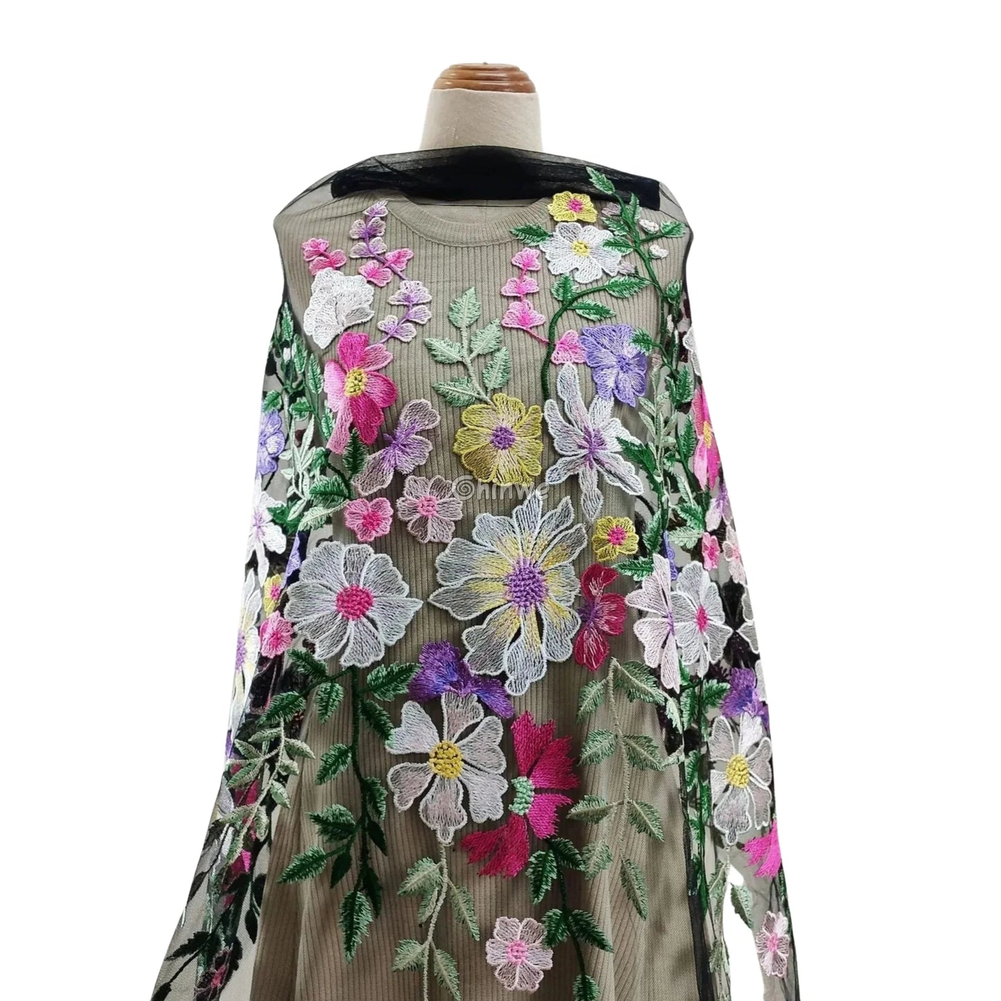 French Tulle Lace Floral Vine & 3D Appliqué Embroidery with Sheer Mesh for Couture Crafts Lace