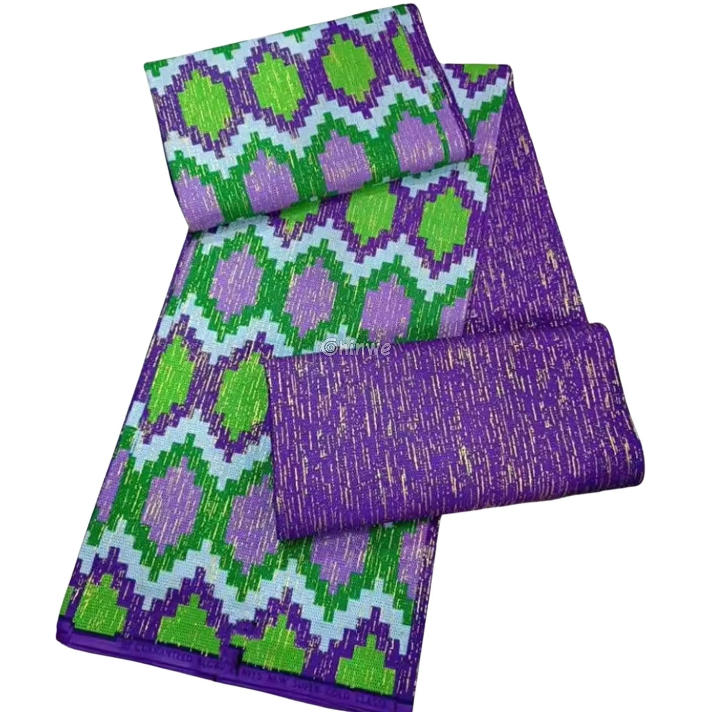 Green Lilac & Purple Kente Brocade with Diamond Trellis Motif and Metallic Gold Accents Royal Garden Kente / 6yards Lace