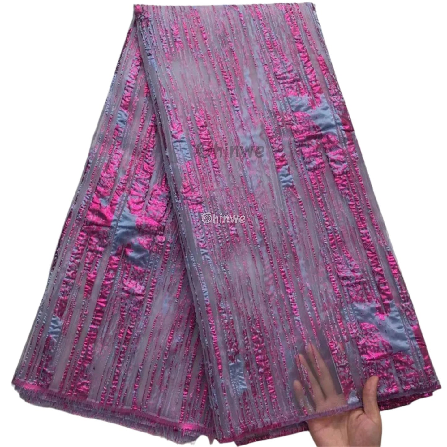 Lustrous Metallic Jacquard: Textured Brocade Weave with Abstract Liquid Swirl Pattern