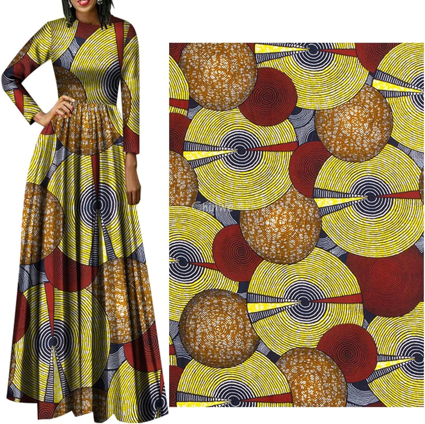 Geometric Ankara Wax Print Fabric with Spiral Circle Patterns African Wax Print Fabric