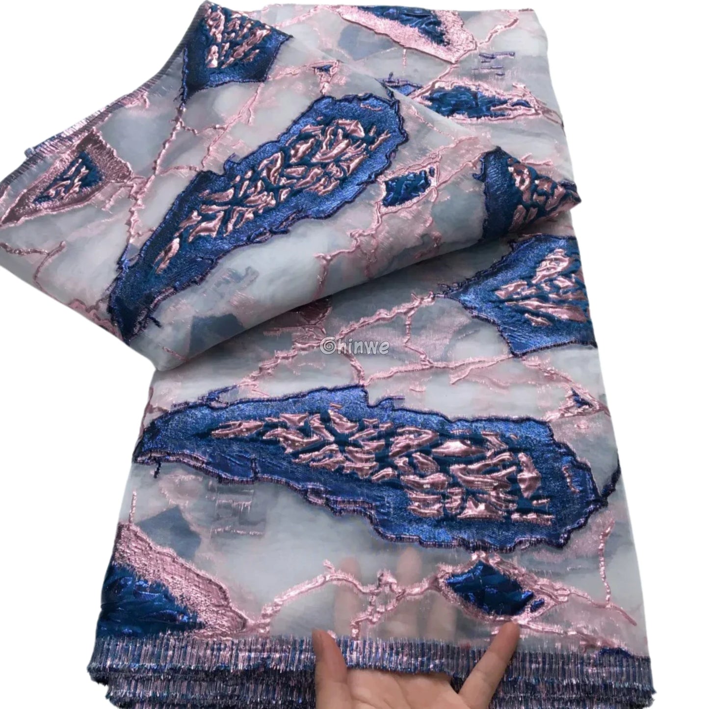 Jacquard Brocade Lace with Abstract Shard Motif and Lustrous Metallic Sheen for Couture Crafts Blush Aurora Shard / 5