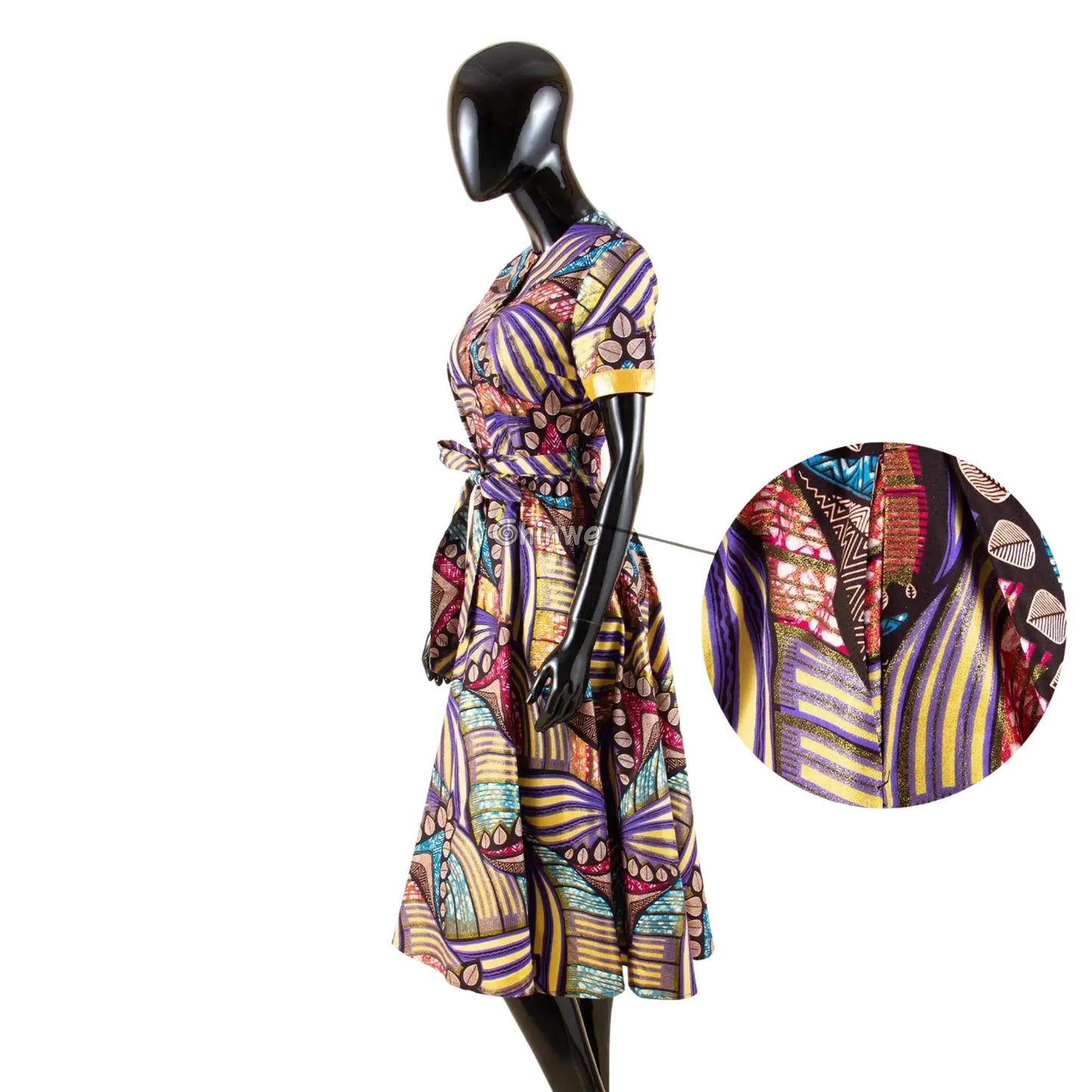 Ada Midi Belted Ankara Dress in Botanical Bloom Women’s Clothing