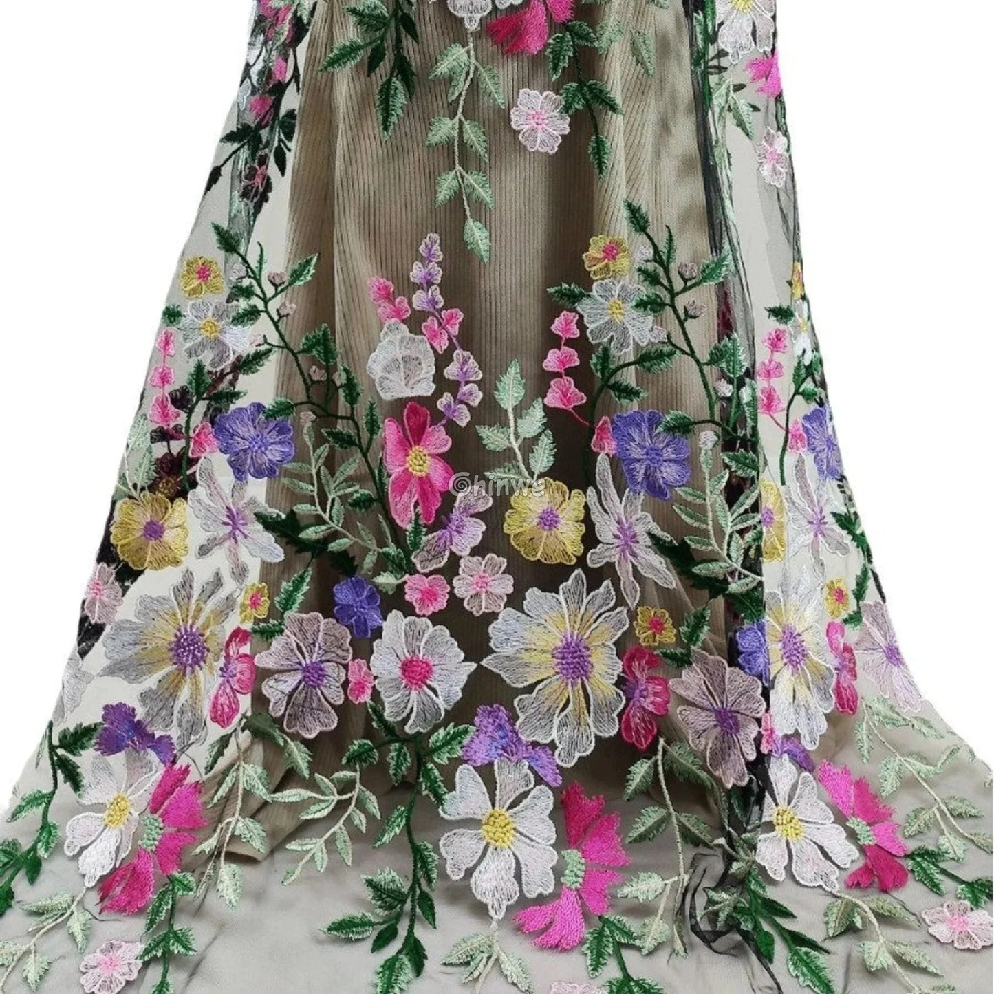French Tulle Lace Floral Vine & 3D Appliqué Embroidery with Sheer Mesh for Couture Crafts Lace