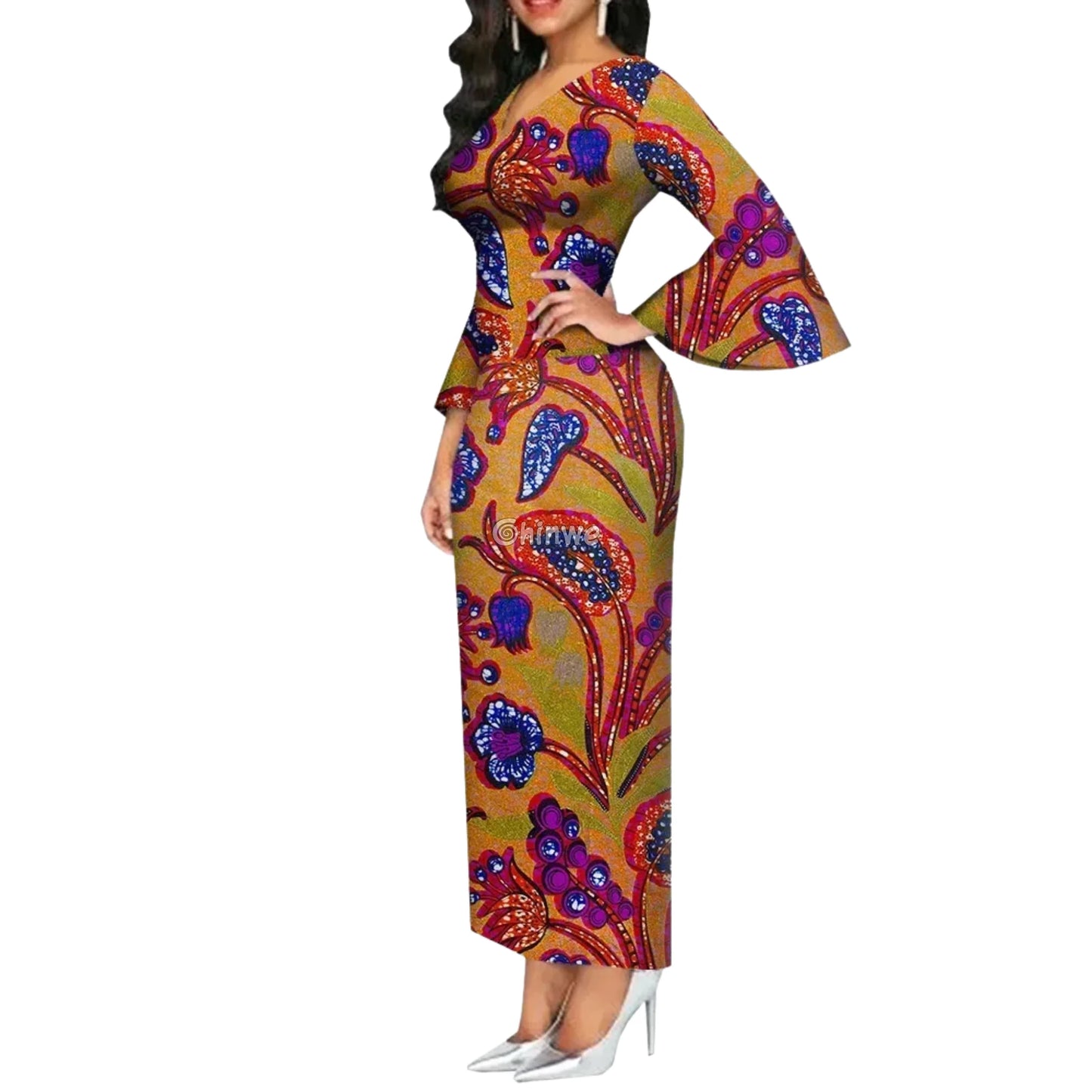 Imani One Shoulder Flare Sleeve Ankara Dress In Mystic Roots Women’s Clothing