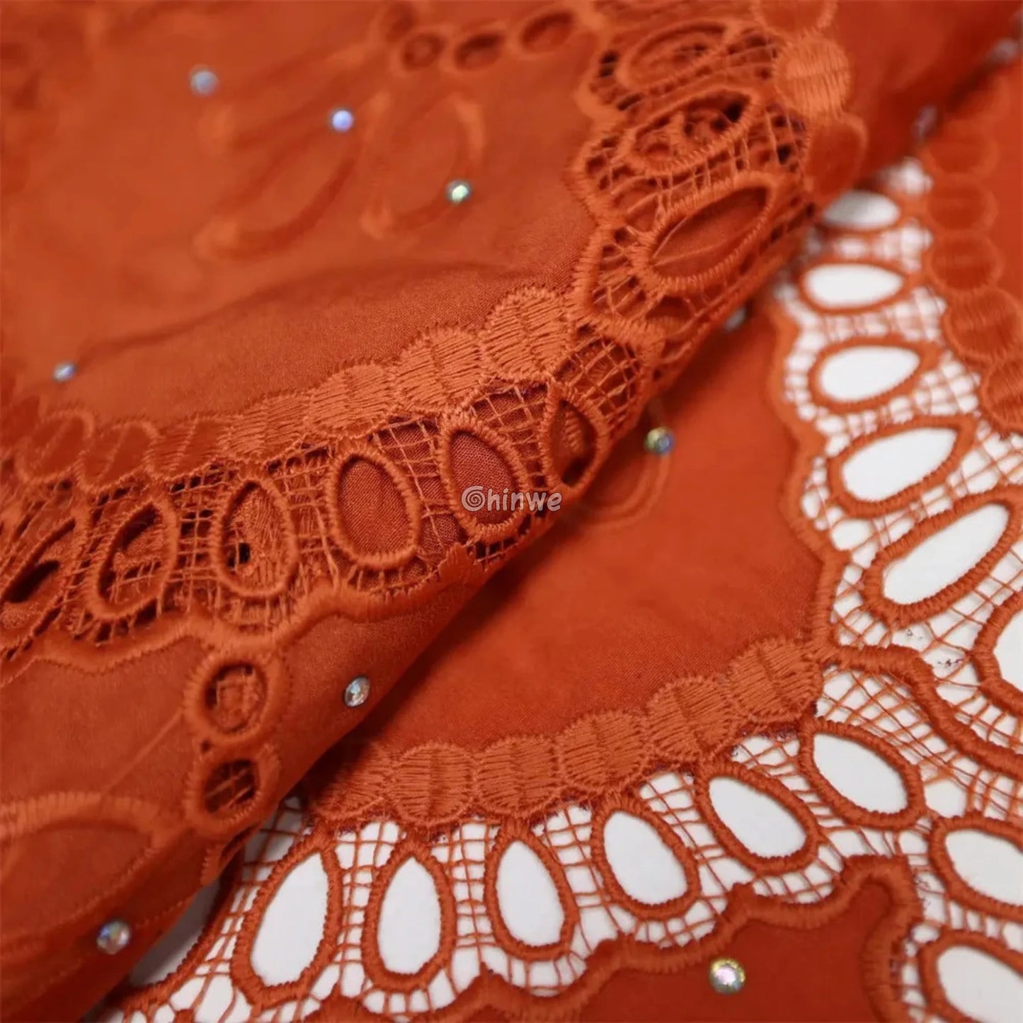 Embroidered Eyelet Lace Fabric with Scalloped Petal Motif and Sparkle Embellishments Lace