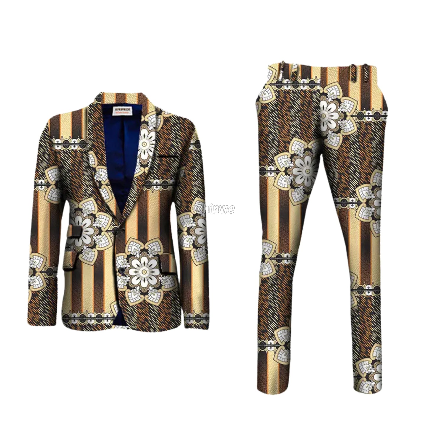 Two Piece Slim Fit African Wax Suit Custom Tailored Blazer & Trousers Set Men’s Clothing