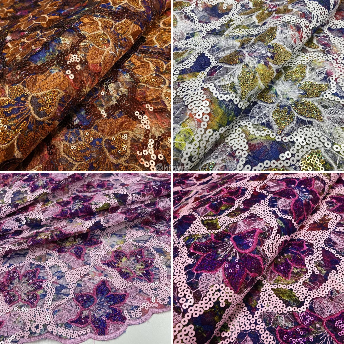 French Tulle Lace Floral Vine Pattern with Sequins & Iridescent Sheen for Bold Tailoring & Crafts Lace