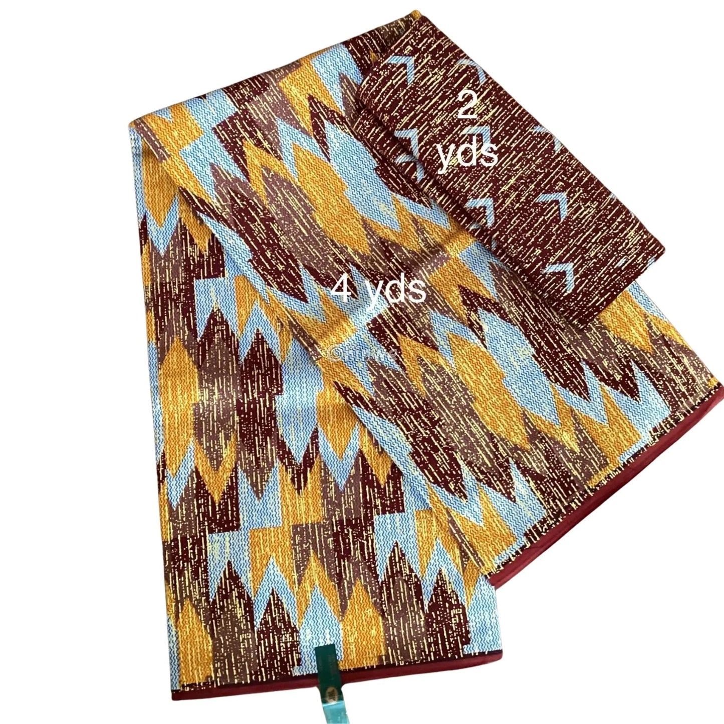 Golden Dusk Ember Kente Brocade Fabric in Cocoa Brown Sky Blue & Gold Metallic Golden Dusk Ember / 6yards African Wax