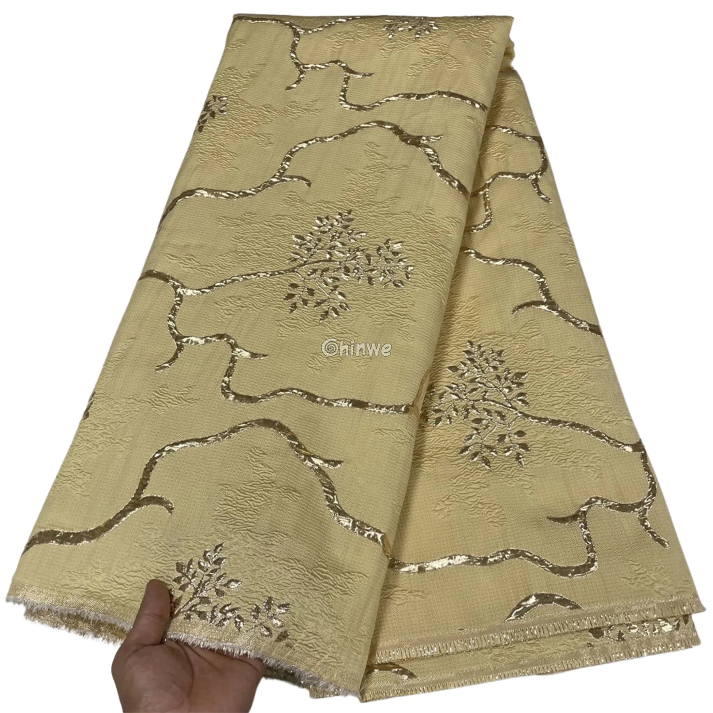Jacquard Brocade Fabric with Metallic Floral Vines and Raised Texture Available in 7 Luxe Colors Butter Gold / 5 yards