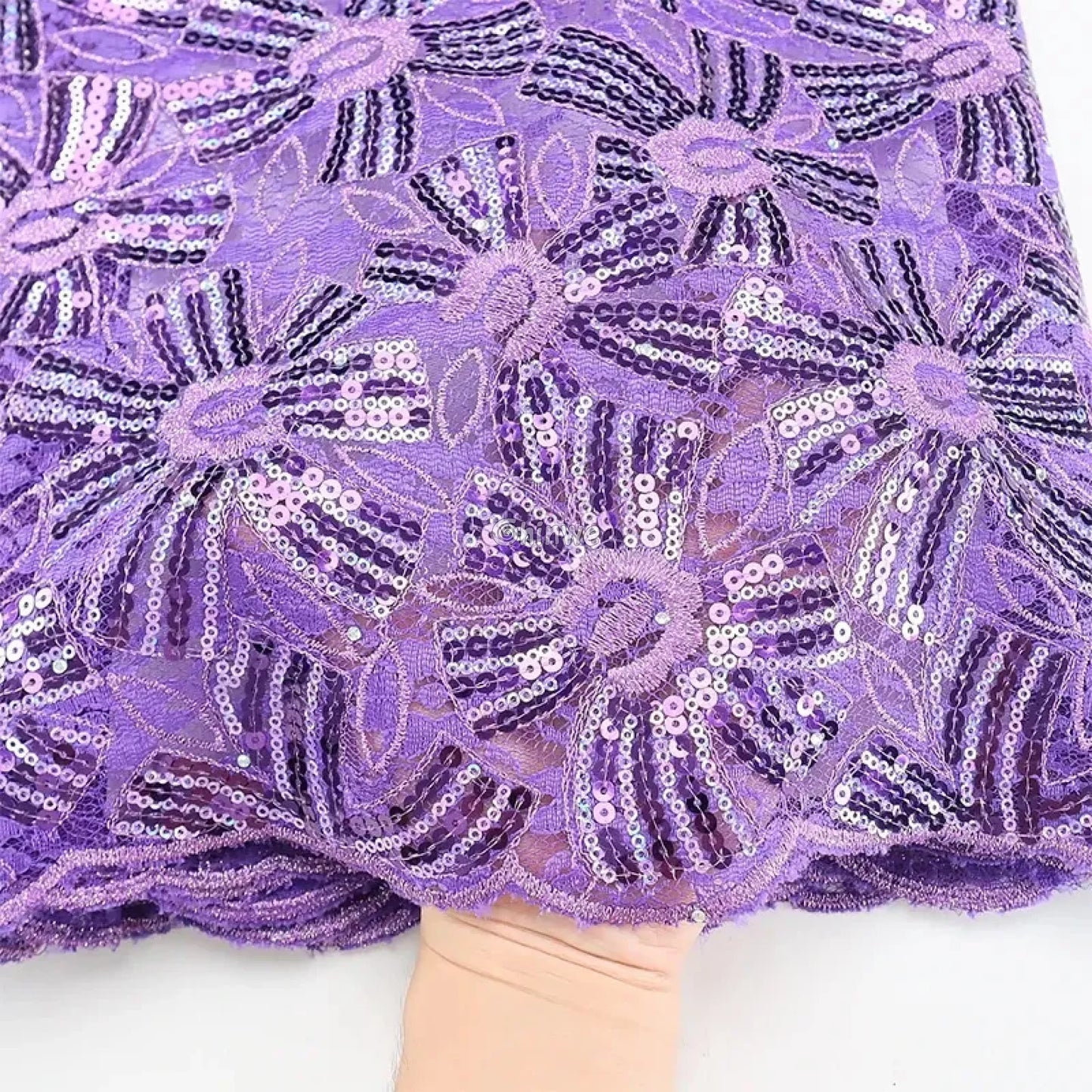 Sequined Corded Lace Fabric with Floral & Leaf Embroidery on Soft Tulle Mesh Base Lace