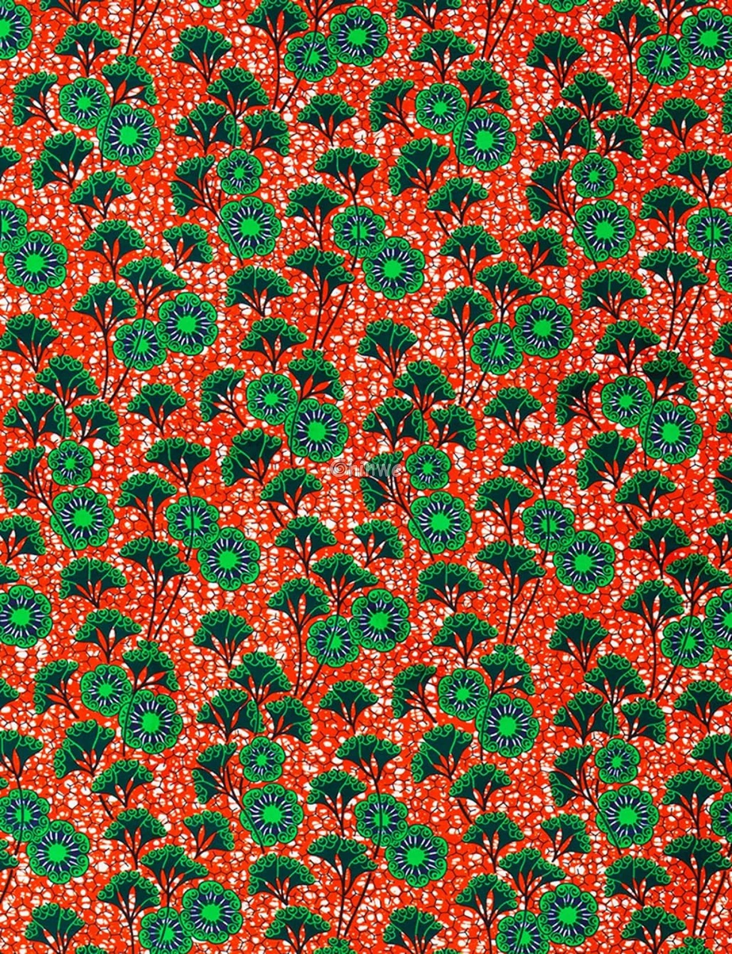 Red and Green Floral African Wax Print Fabric African Wax Print Fabric