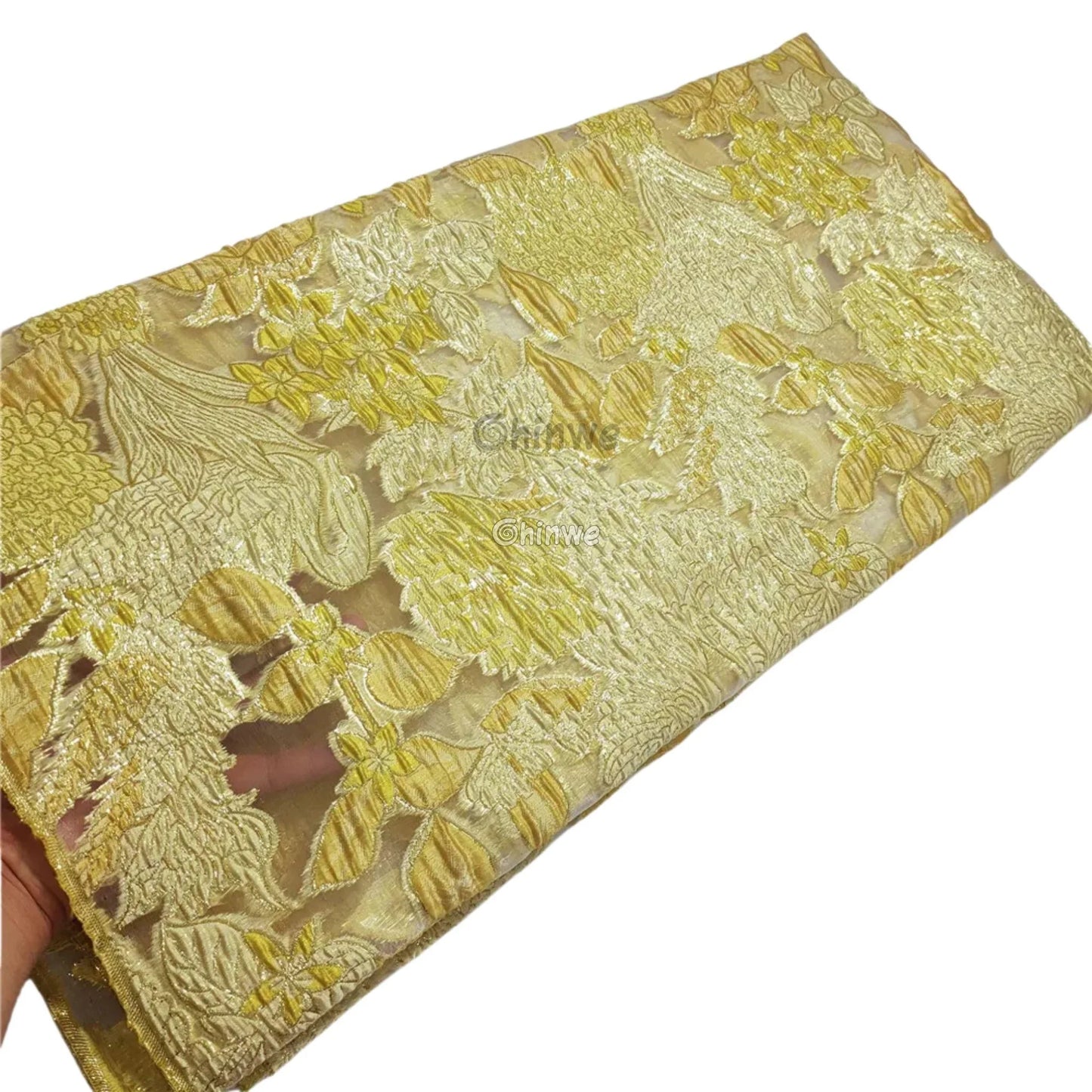 Jacquard Brocade Embroidered Floral Lace Fabric with Metallic Sheen on Sheer Mesh Base