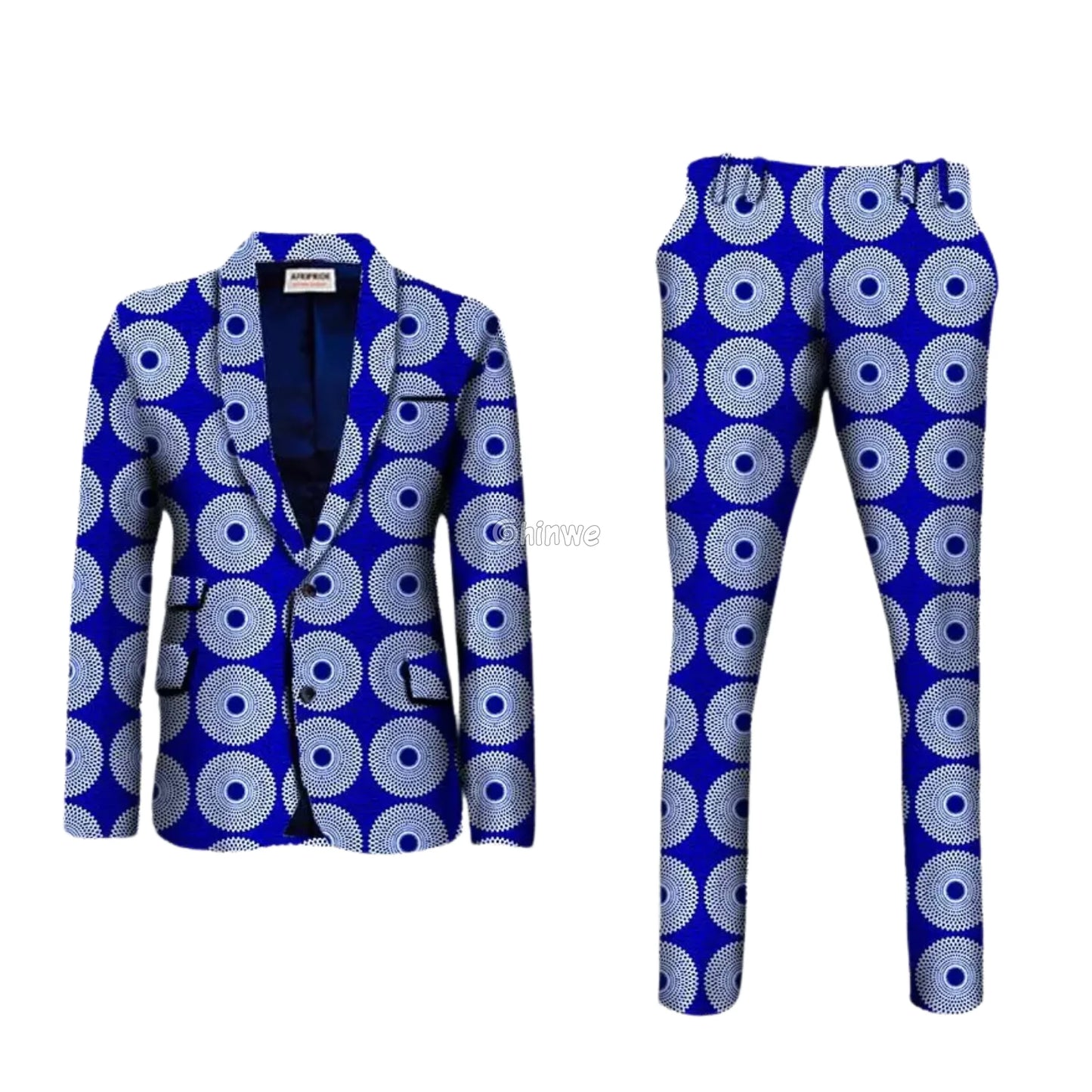 Two Piece Slim Fit African Wax Suit Custom Tailored Blazer & Trousers Set Men’s Clothing