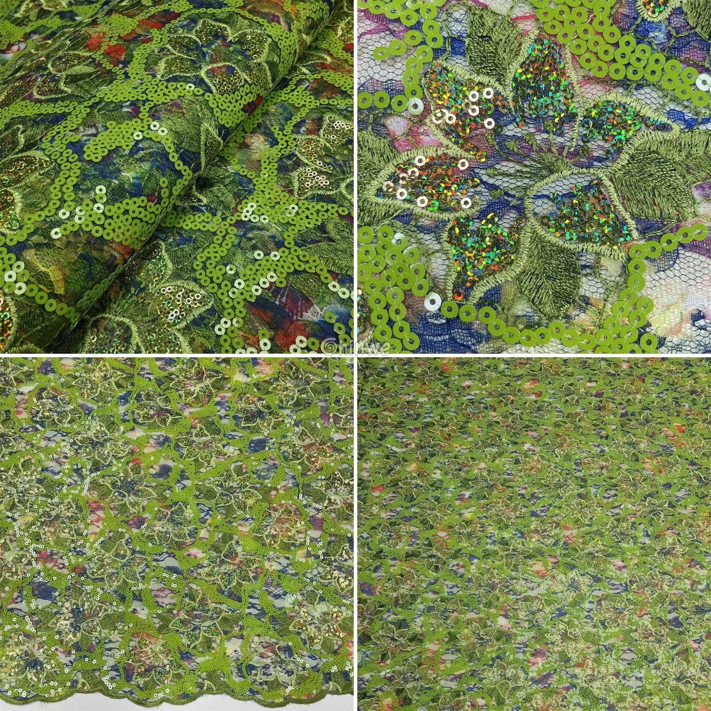 French Tulle Lace Floral Vine Pattern with Sequins & Iridescent Sheen for Bold Tailoring & Crafts Lace