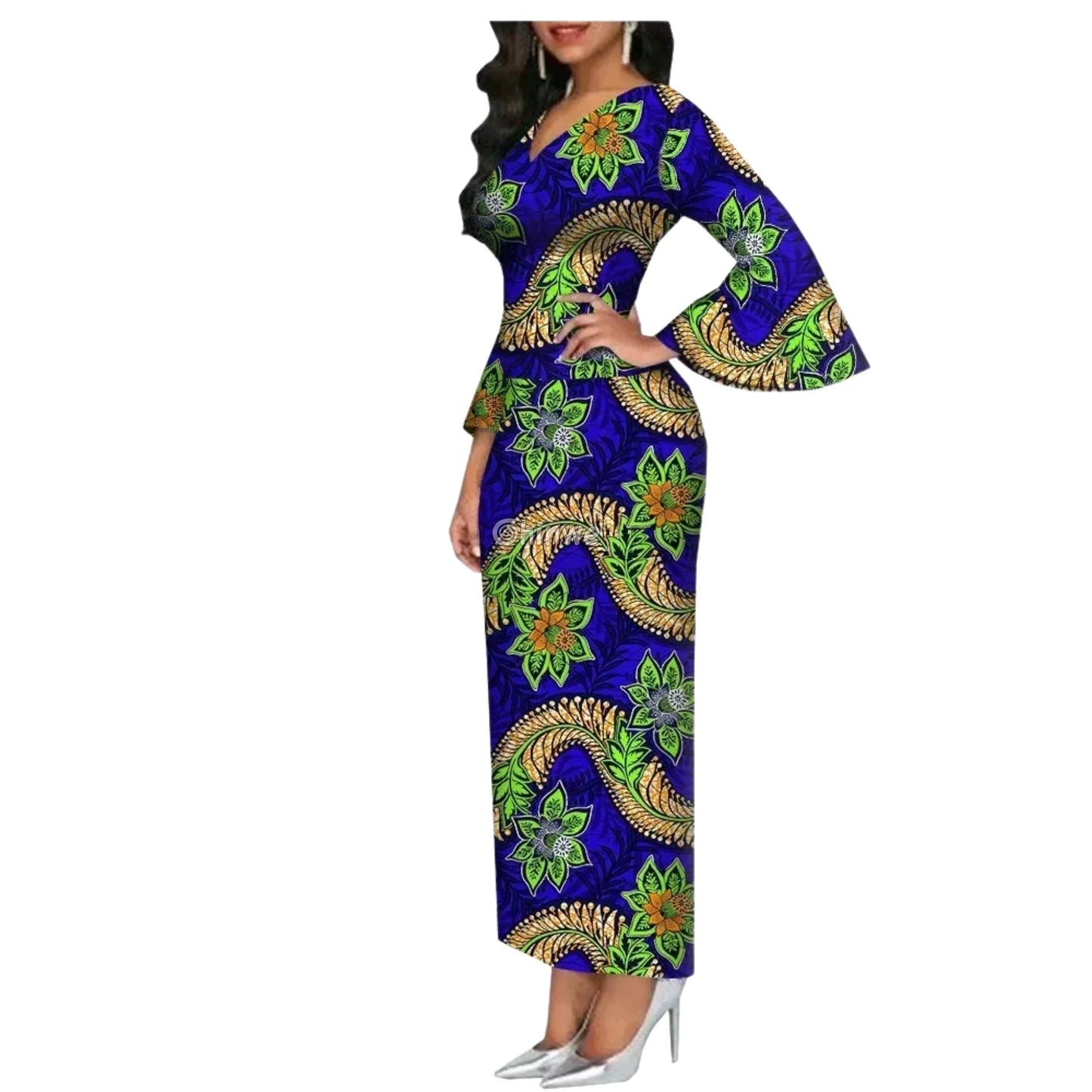Imani One Shoulder Flare Sleeve Ankara Dress In Mystic Roots Women’s Clothing