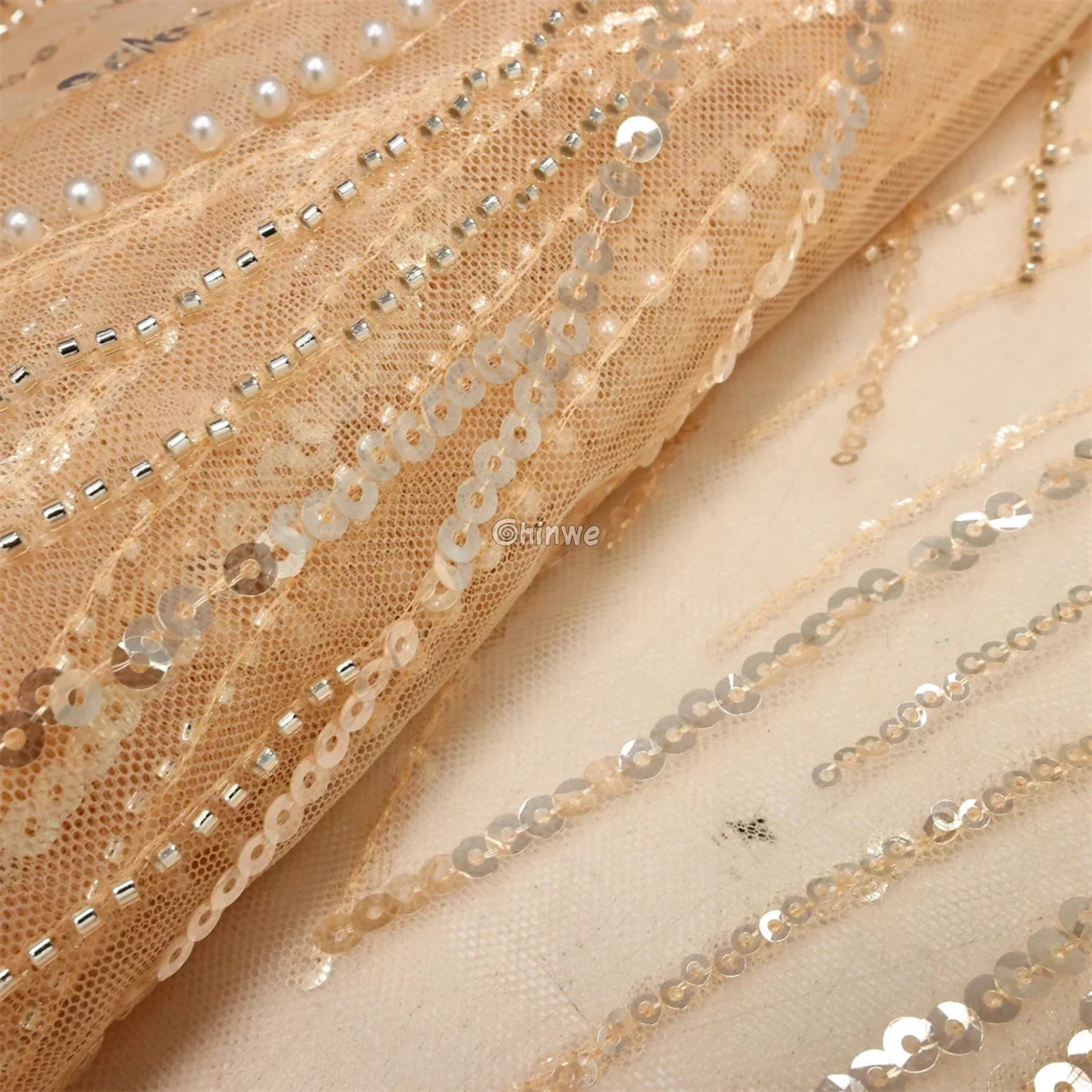 Luxury African Sequins Beaded French Lace Fabric with Bridal Embroidery