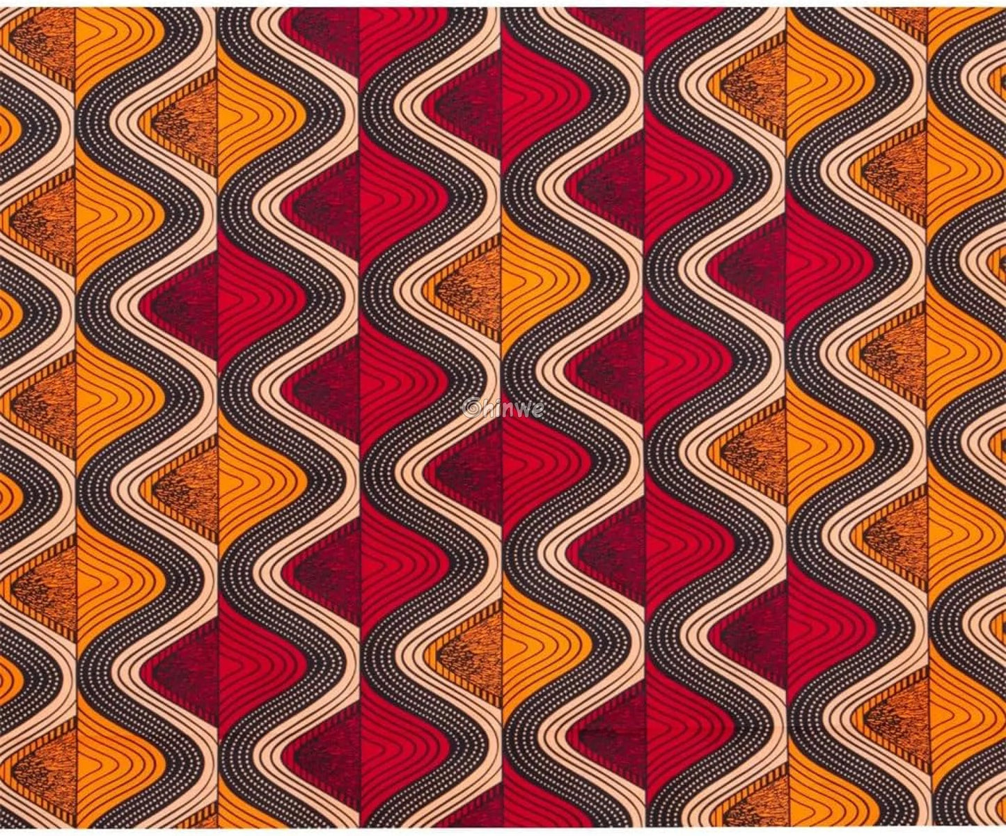 Ankara Fabric, Wax Print, Wave Pattern, Red Fabric, Orange Fabric, African Textile, Sewing Material, Craft Fabric, DIY Fabric, Quilting Material, Fashion Fabric, Printed Cloth, Vibrant Fabric, Traditional Textile, Textile Supply.