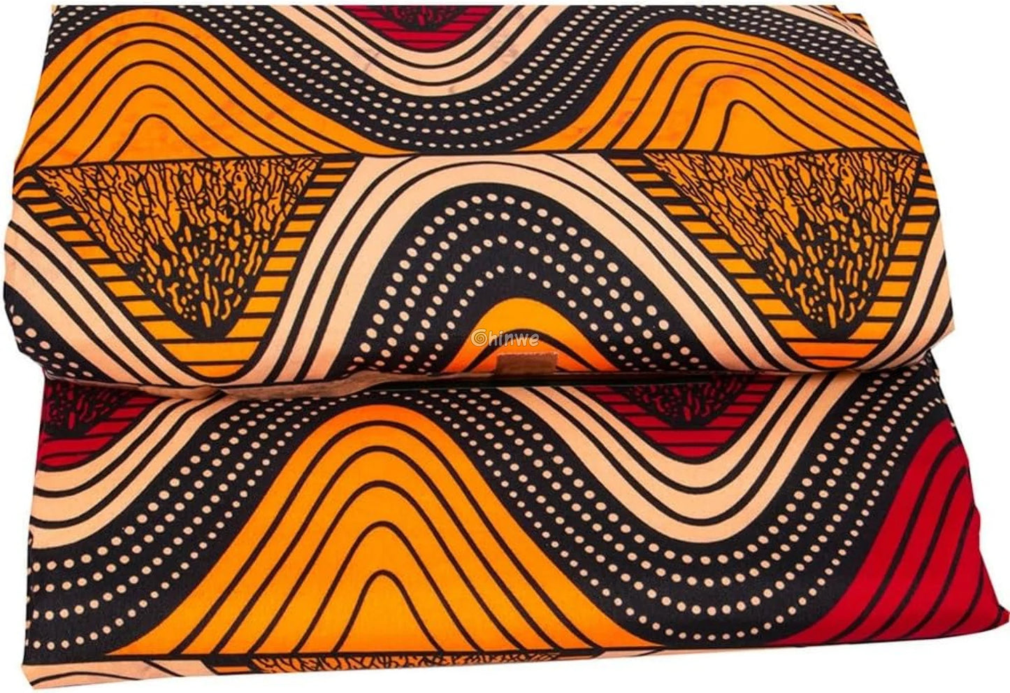 Ankara Fabric, Wax Print, Wave Pattern, Red Fabric, Orange Fabric, African Textile, Sewing Material, Craft Fabric, DIY Fabric, Quilting Material, Fashion Fabric, Printed Cloth, Vibrant Fabric, Traditional Textile, Textile Supply.