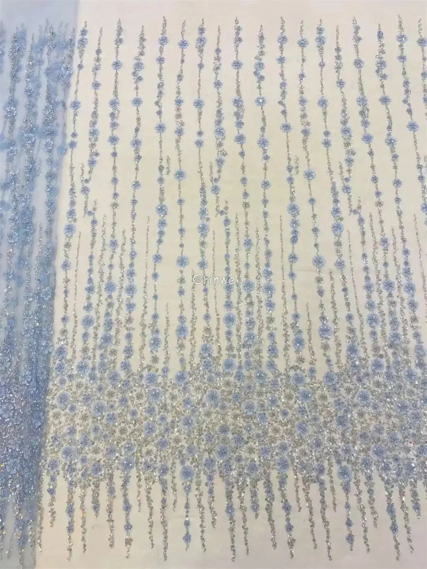 Sequin Beaded Embroidery Lace Fabric on French Tulle