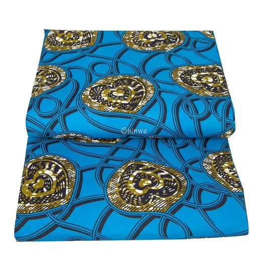 Blue Heart Pattern African Wax Print Fabric
