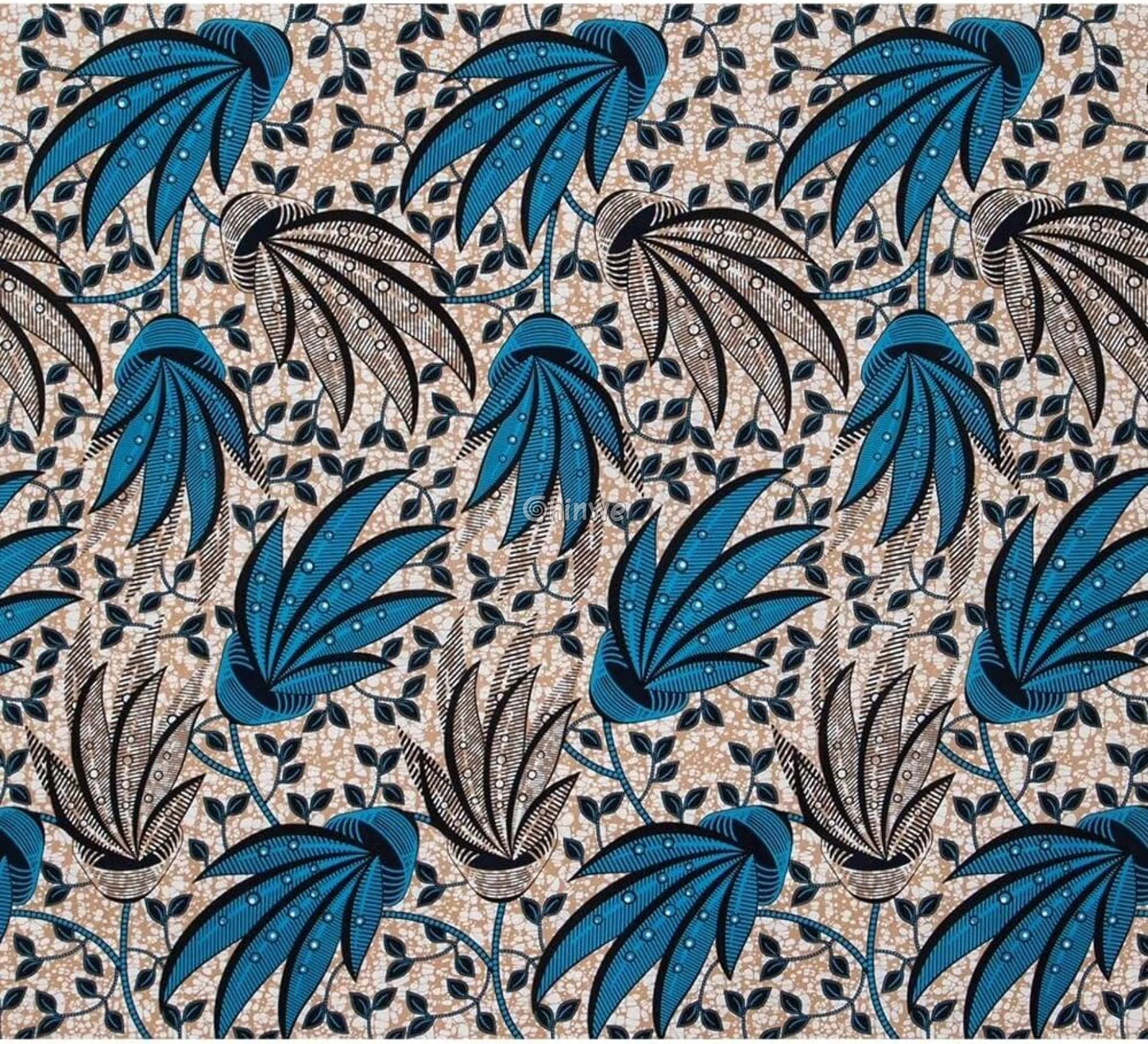 Blue Leaf African Wax Print Fabric Vibrant Leaves Unique Textile Sewing Fabric Quilting Material