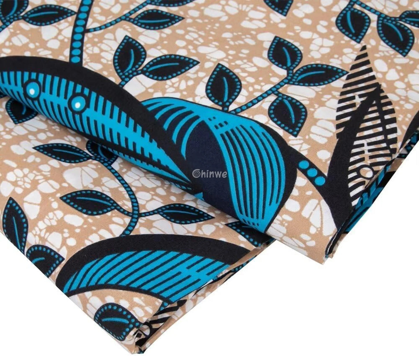 Blue Leaf African Wax Print Fabric Vibrant Leaves Unique Textile Sewing Fabric Quilting Material