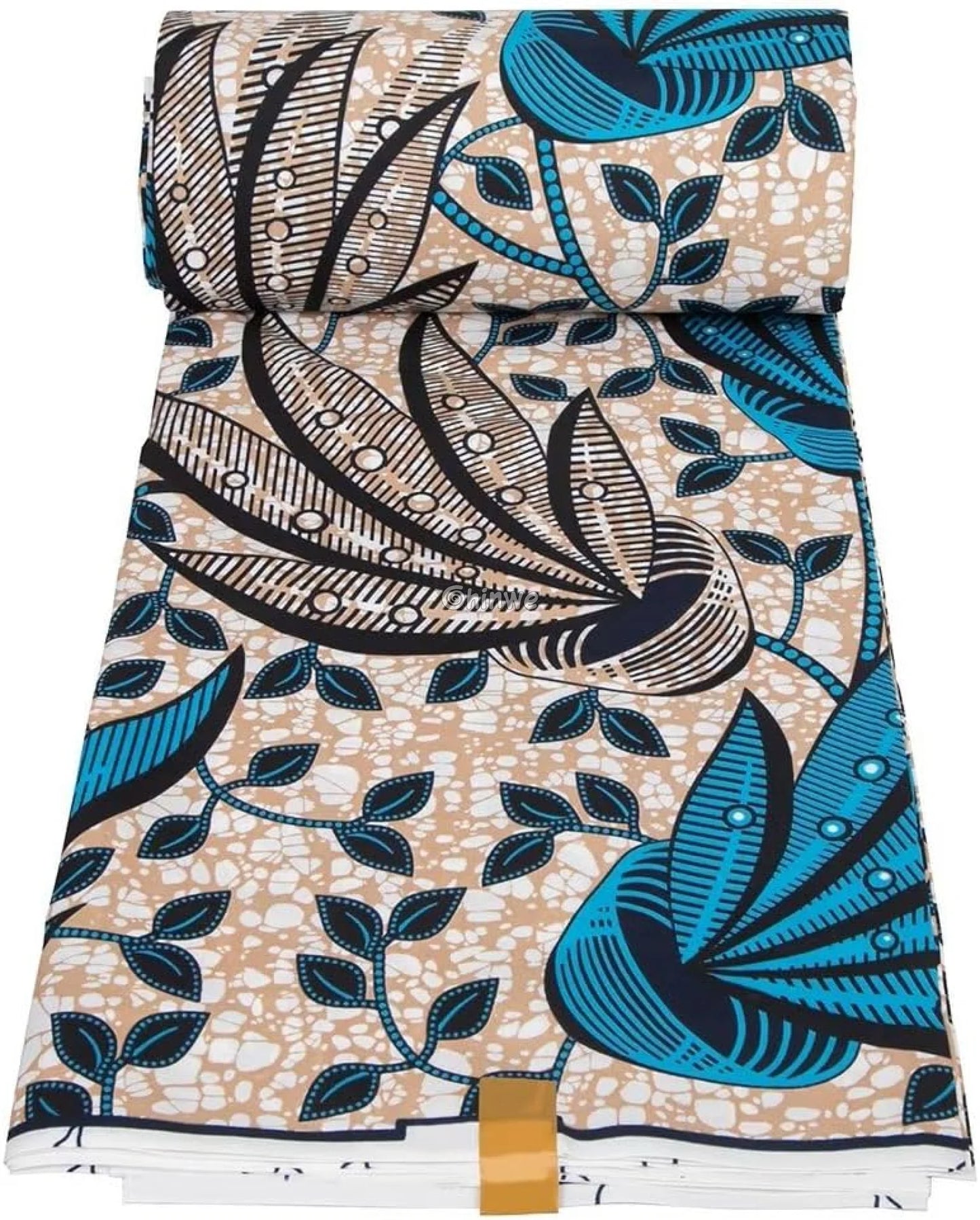 Blue Leaf African Wax Print Fabric Vibrant Leaves Unique Textile Sewing Fabric Quilting Material