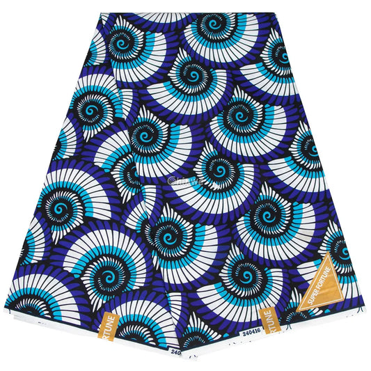 Blue and White Spiral Ankara Wax Print Fabric