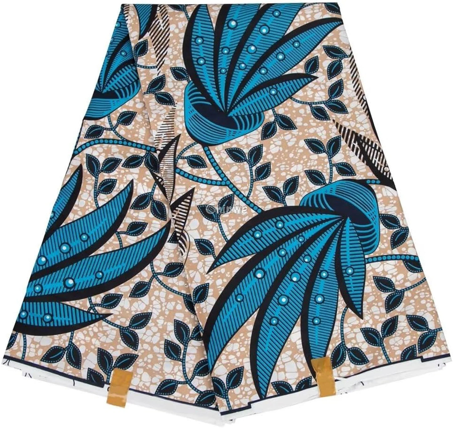Blue Leaf African Wax Print Fabric Vibrant Leaves Unique Textile Sewing Fabric Quilting Material