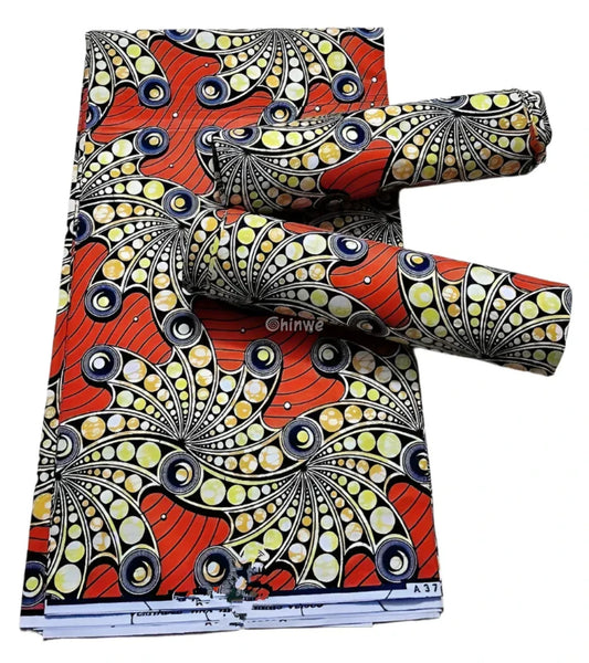 Bold Circles and Swirls Vibrant Geometric Wax Print in Orange and Black