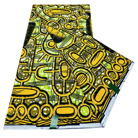 Bold Yellow Abstract Ankara Fabric with Geometric Designs