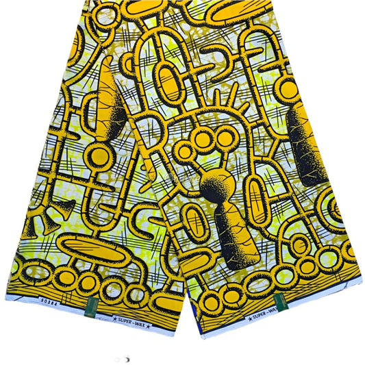 Bold Yellow Abstract Ankara Fabric with Geometric Designs
