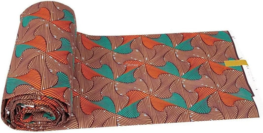 Brown and Teal Geometric African Wax Print Fabrics