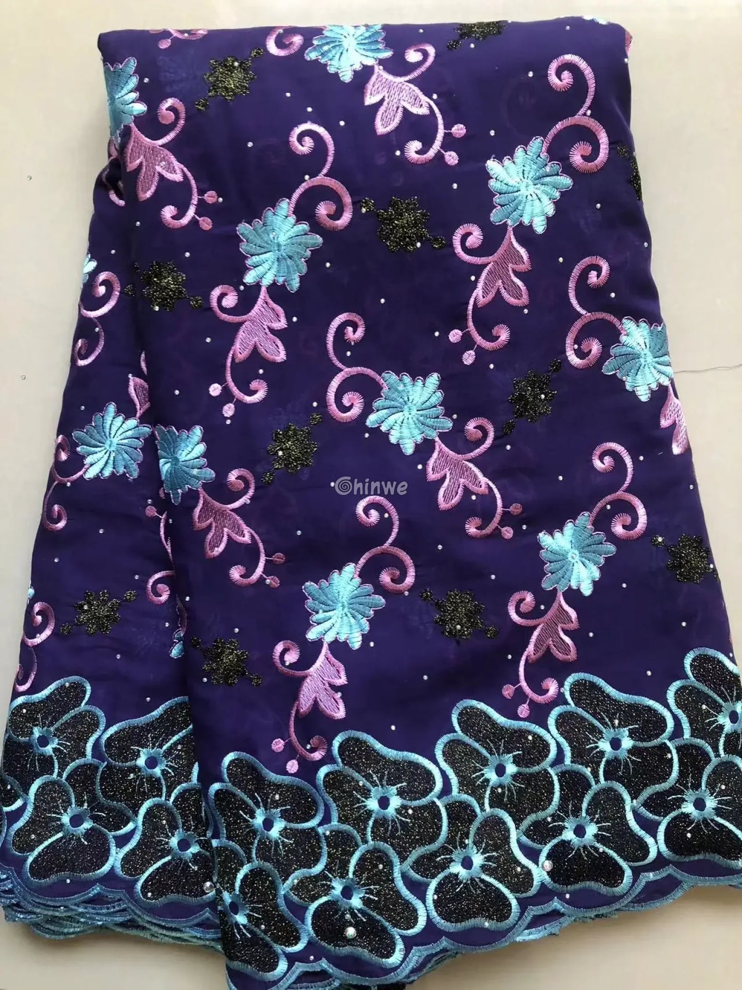 Delicate Embroidered French Tulle Lace Fabric with Rhinestones in Multiple Color Variations