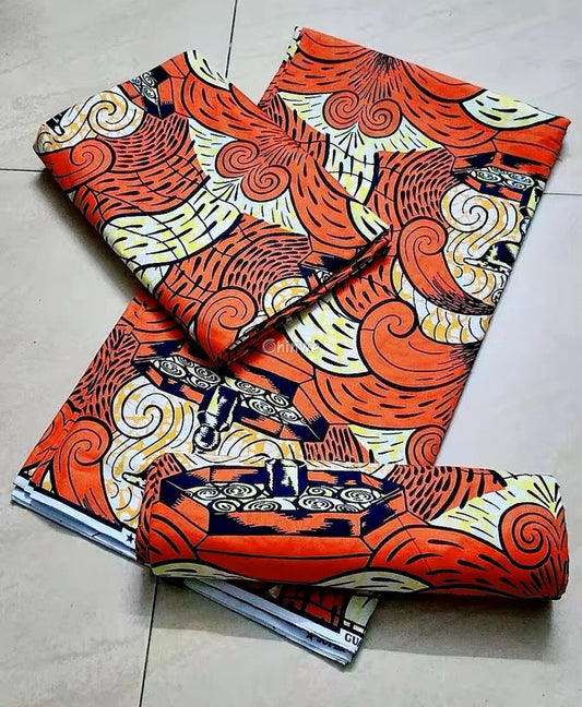 Fiery Orange Abstract Ankara Wax Print Fabric