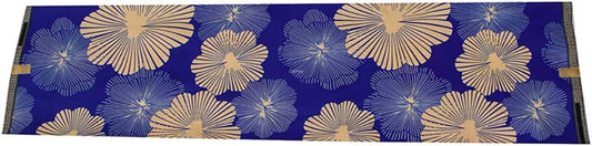 Floral Blue and Beige Ankara Wax Print Fabric with Radiating Flower Design