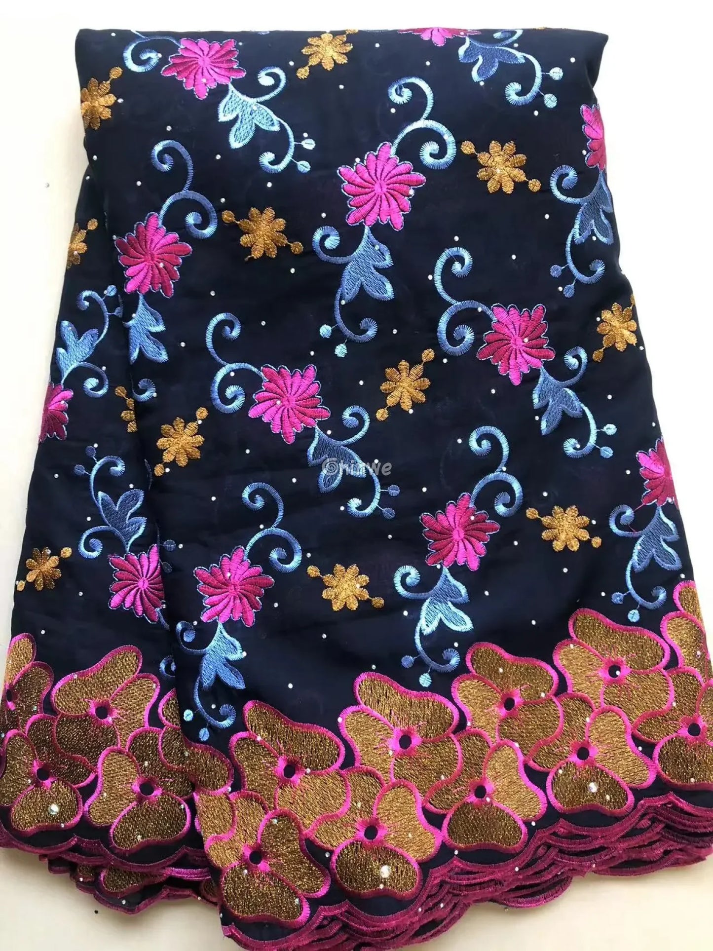 Delicate Embroidered French Tulle Lace Fabric with Rhinestones in Multiple Color Variations