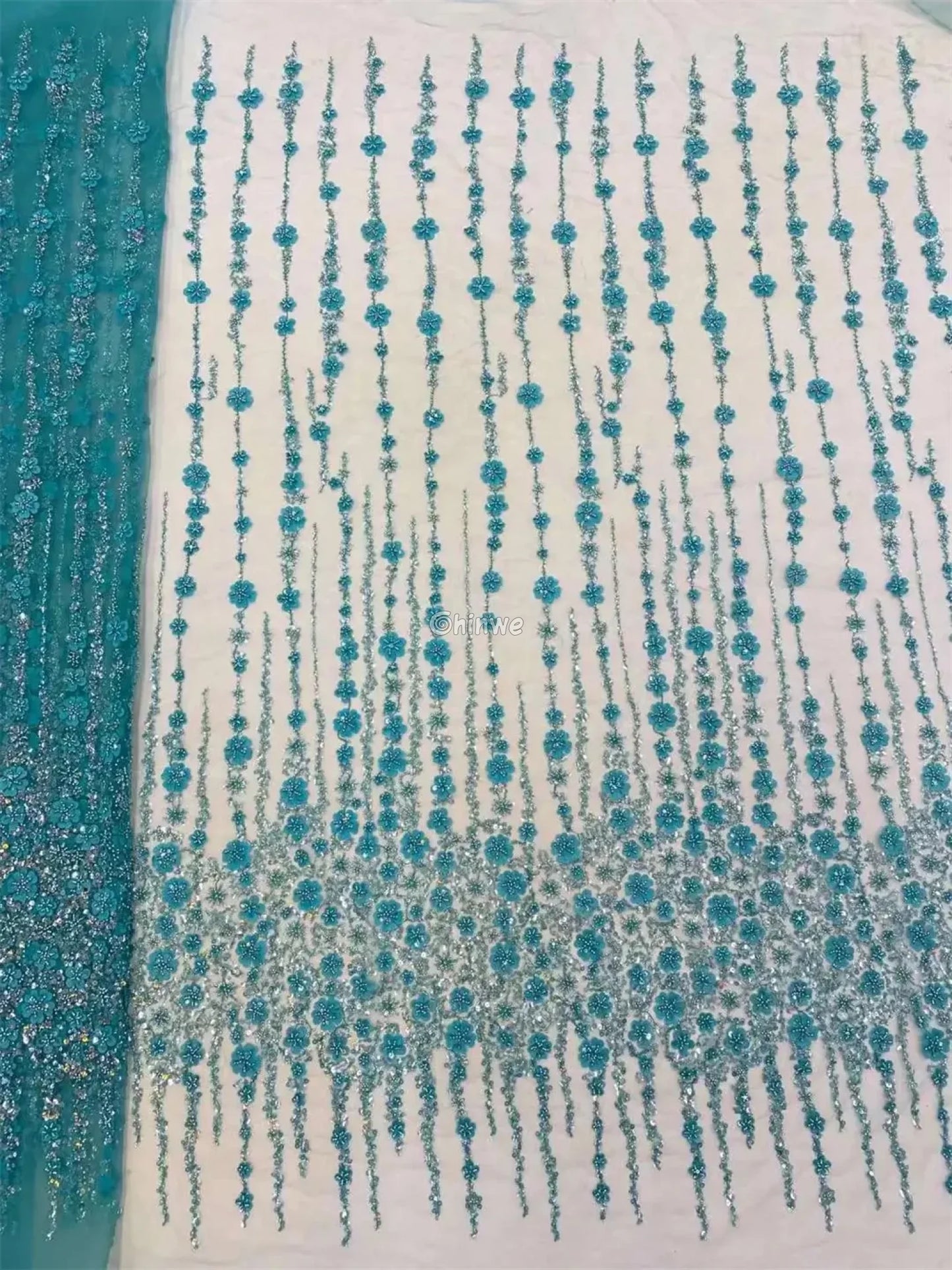 Sequin Beaded Embroidery Lace Fabric on French Tulle