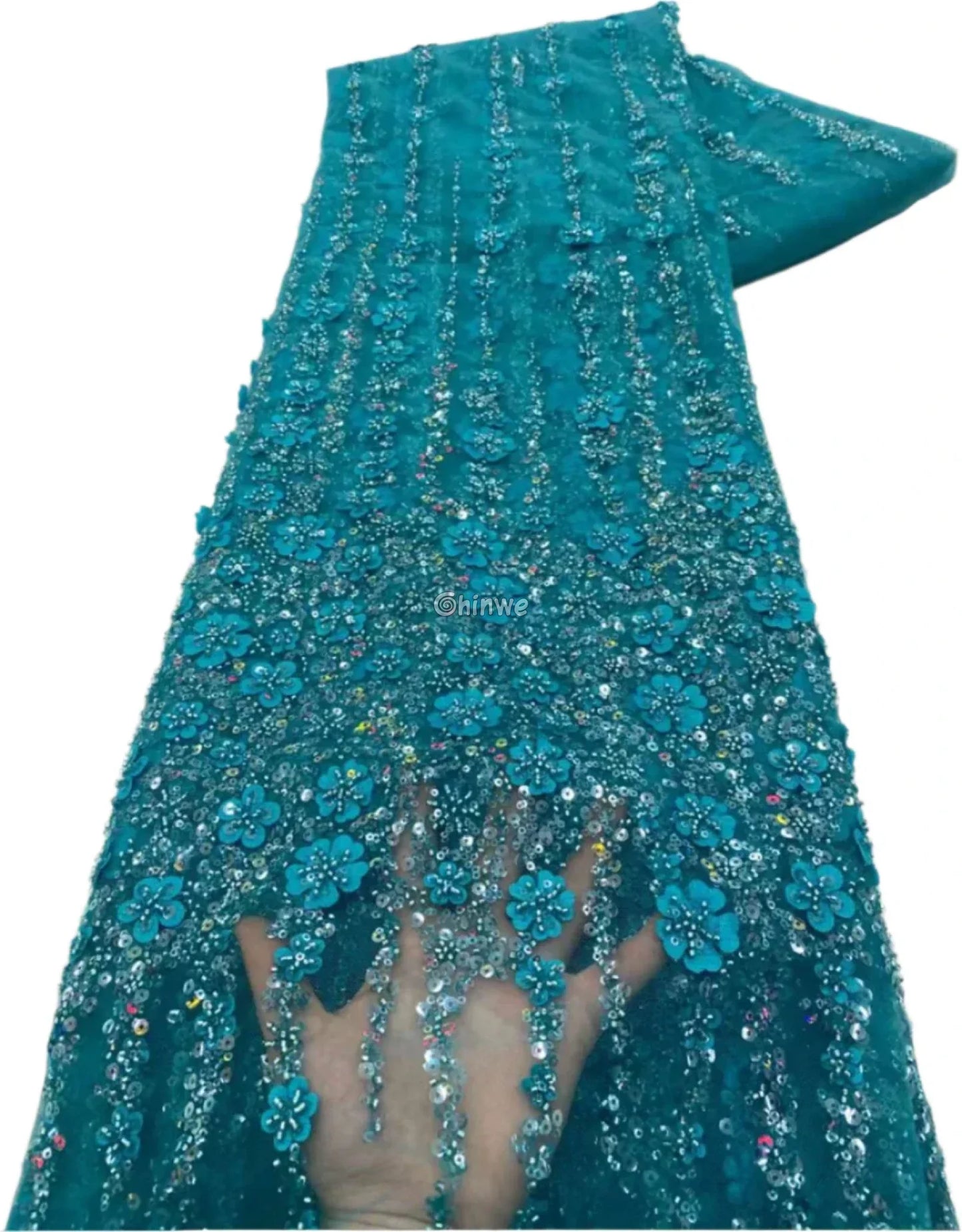 Sequin Beaded Embroidery Lace Fabric on French Tulle