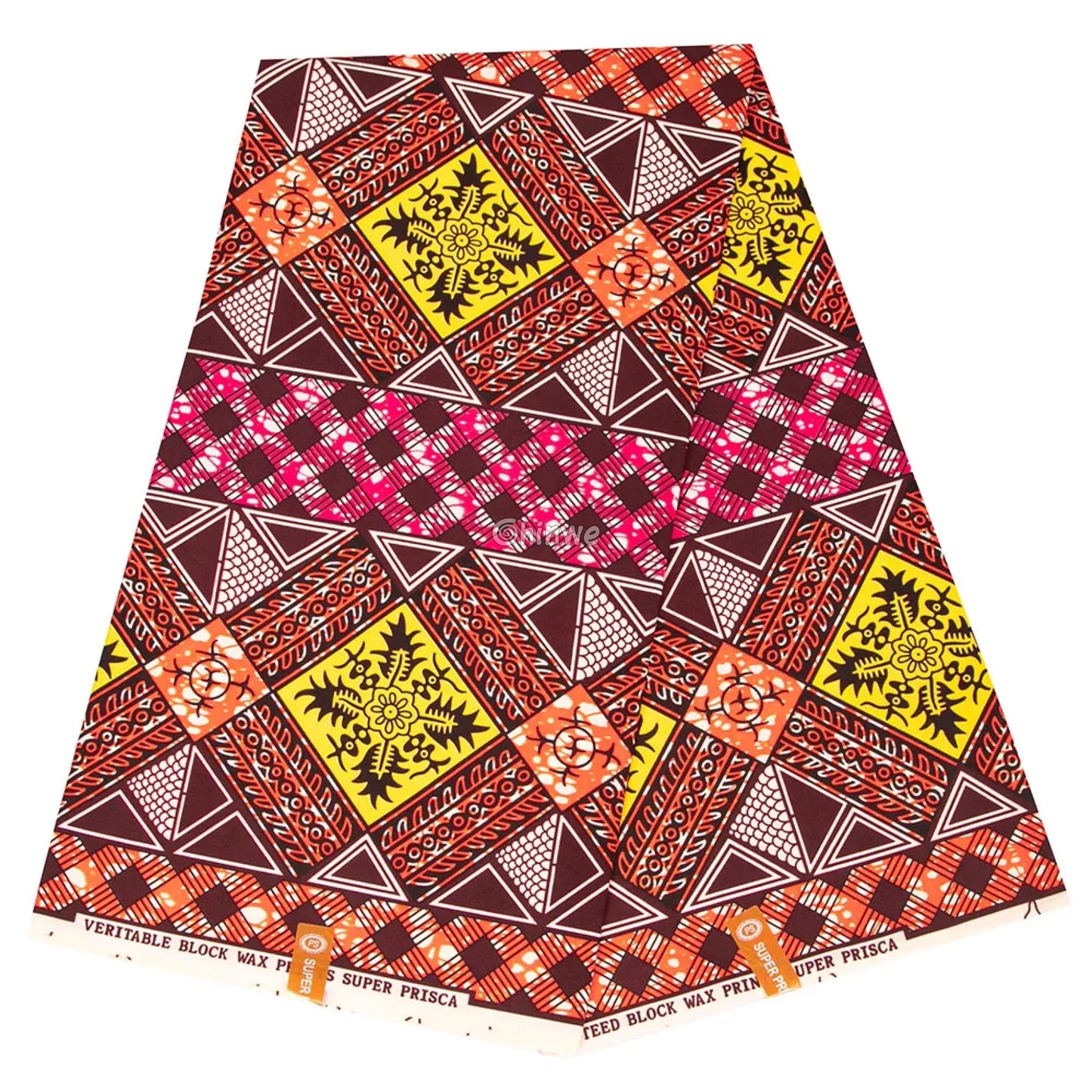 Geometric Ankara Wax Print Fabric with Floral Accents